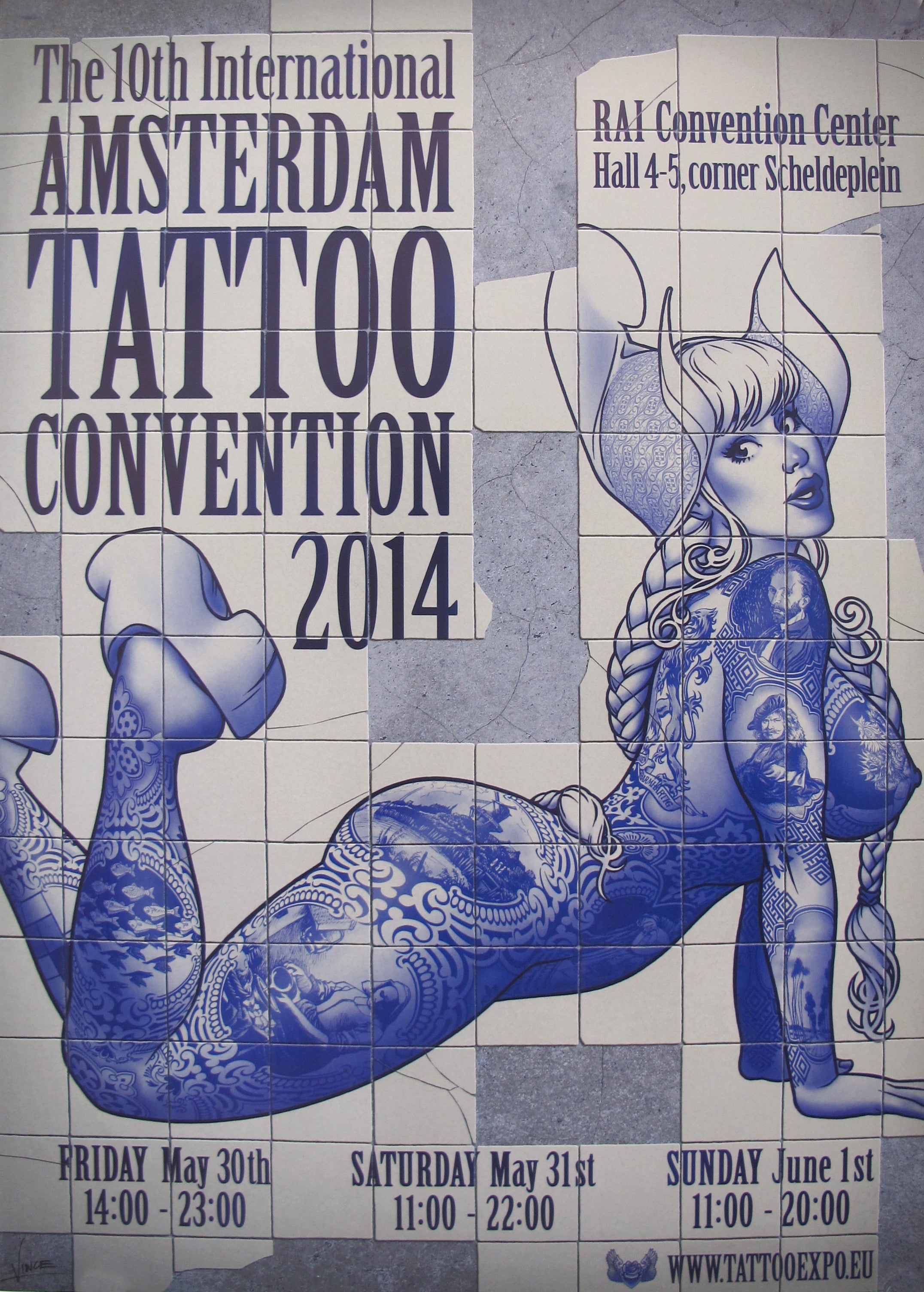 2014 Amsterdam International Tattoo Convention Vintage Poster - Dutch Tattoo Art Collectible for Home & Office Decor, Tattoo Studio Wall Art, Gift for Tattoo Lovers