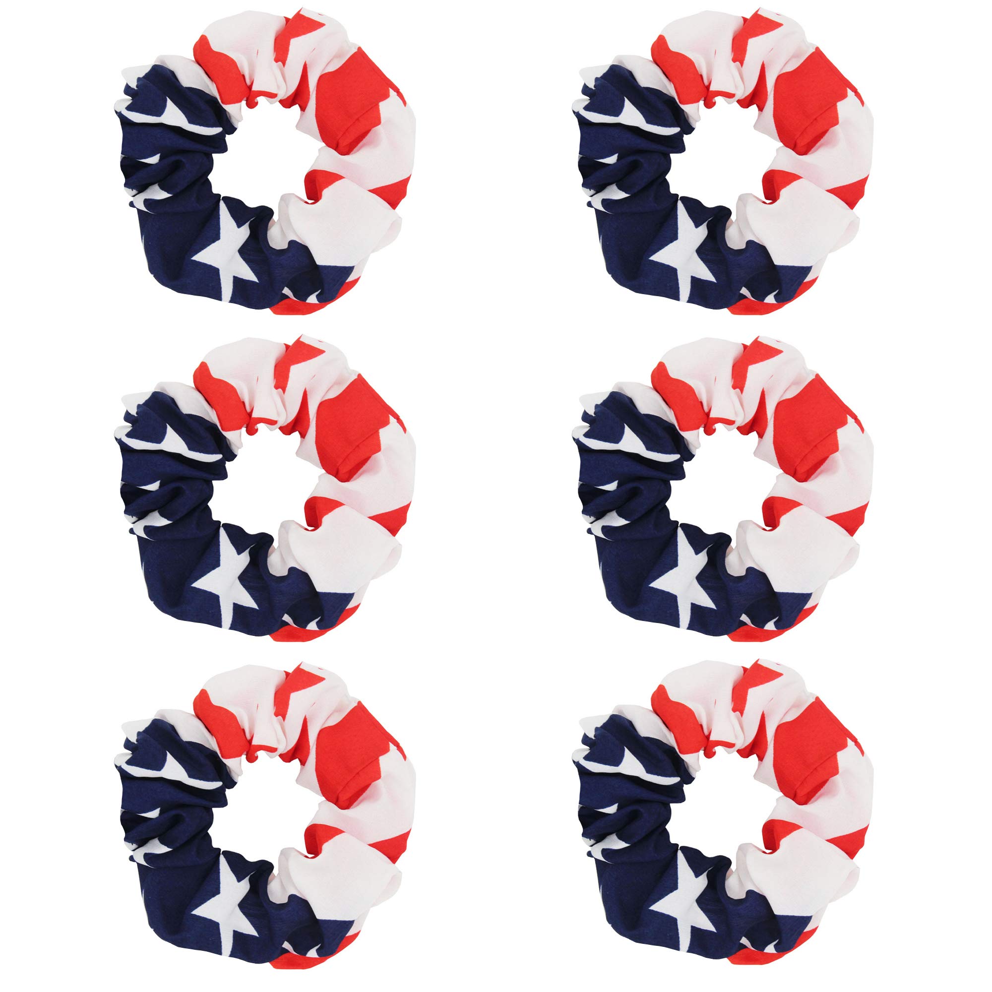 6Pcs Women's Hair Scrunchies - USA Flag & Union Jack Pattern Elastic Hair Ties for Women & Girls - Perfect for Workouts, School, and Patriotic Events
