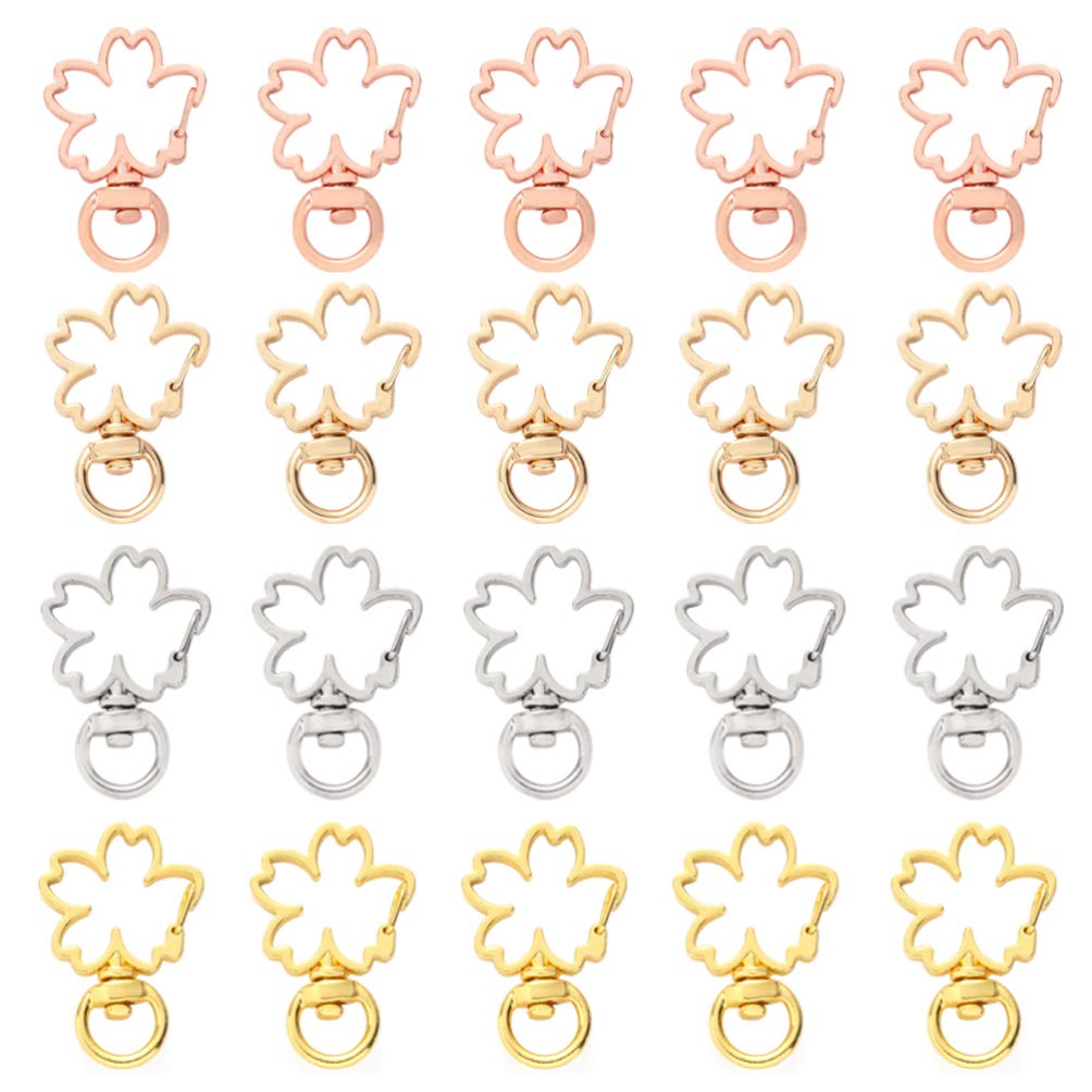Metal Cherry Blossom Keychain - 20Pcs Lobster Clasps with Key Rings for DIY Jewelry & Craft Making - Perfect for Gifts & Accessories