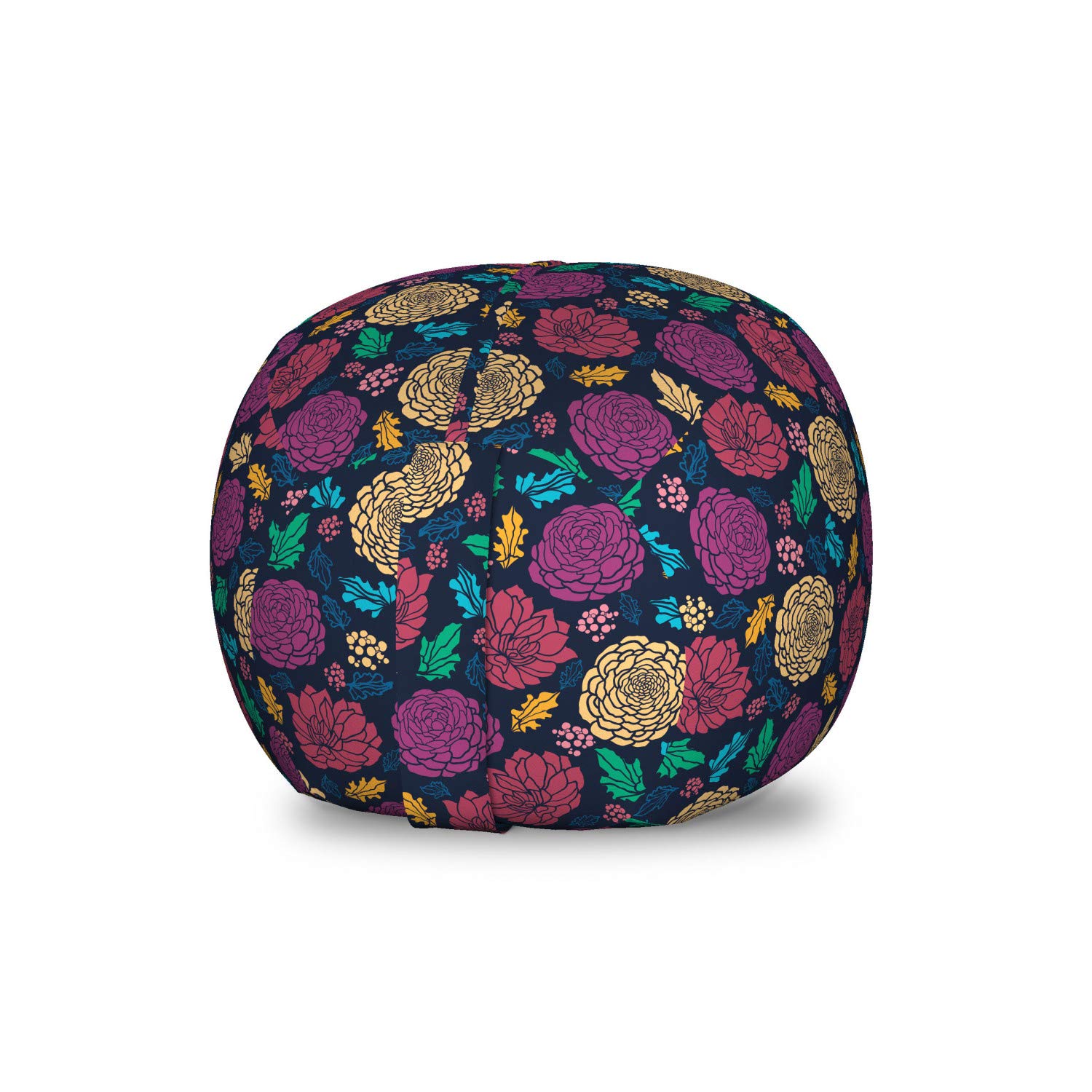 Ambesonne Floral Toy Storage Bag Chair - Vintage Colorful Blossoming Flowers Leaves Berries Design - Washable Stuffed Animal Organizer for Kids Room - Small Multicolor Ottoman for Nursery, Playroom & Bedroom Organization