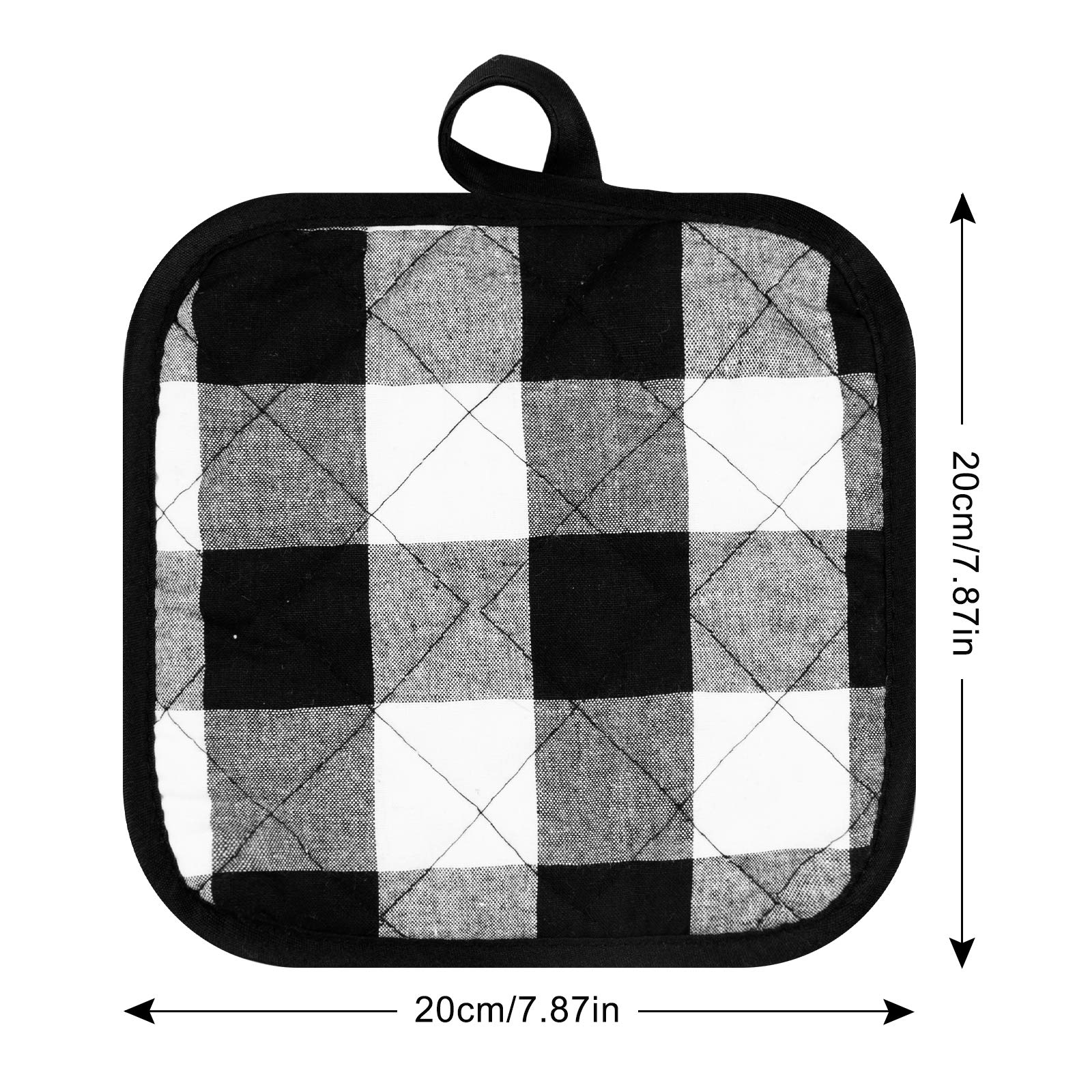 Whaline 6-Piece Christmas Buffalo Plaid Hot Pot Holders Set - Cotton Heat Resistant Oven Mitts with Pockets for Kitchen Cooking, Baking & Holiday Decor (White & Black) - Perfect for Holiday Parties, Family Gatherings & Festive Kitchen Protection
