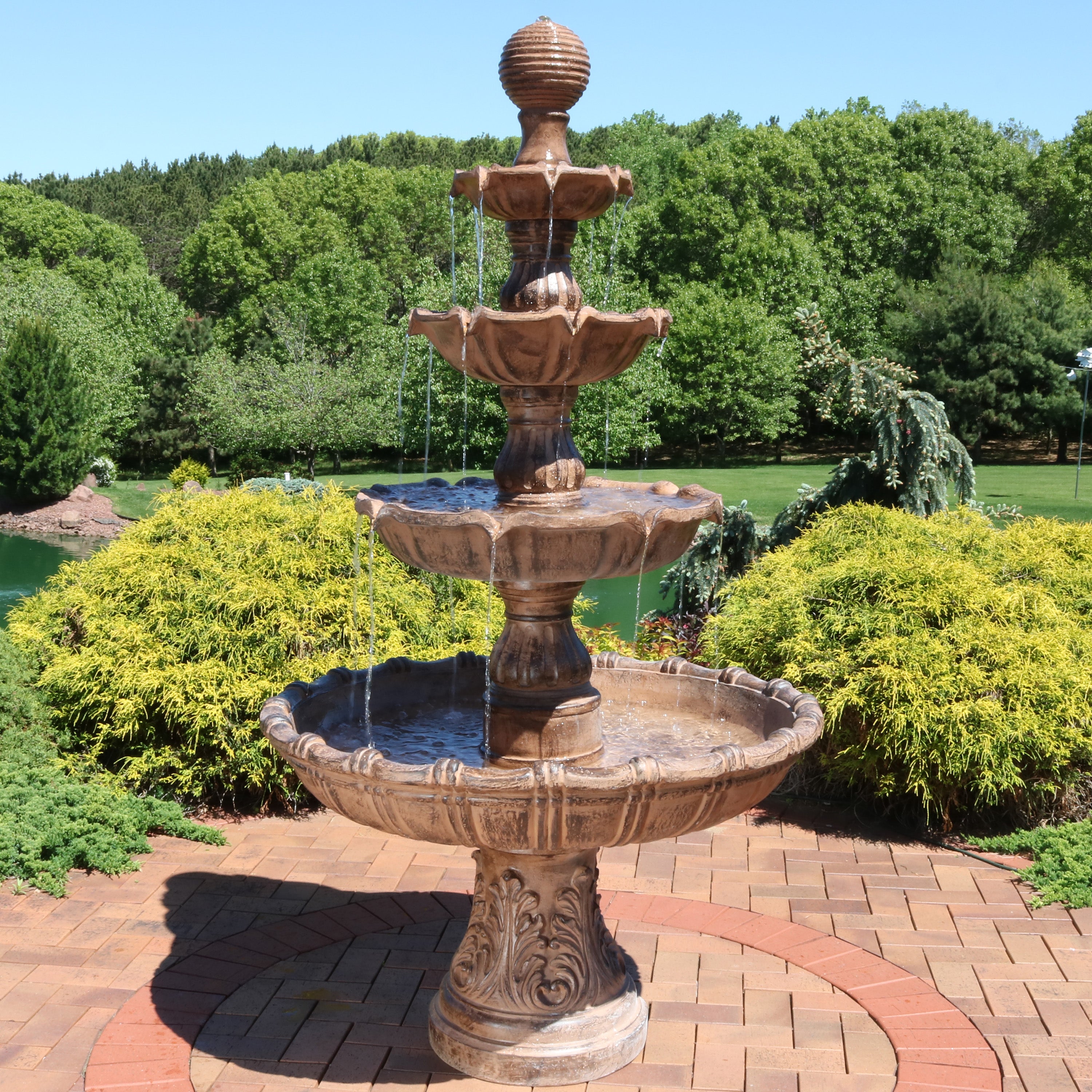 Large 3-Tier Ball Outdoor Water Fountain with LED Lights - 80