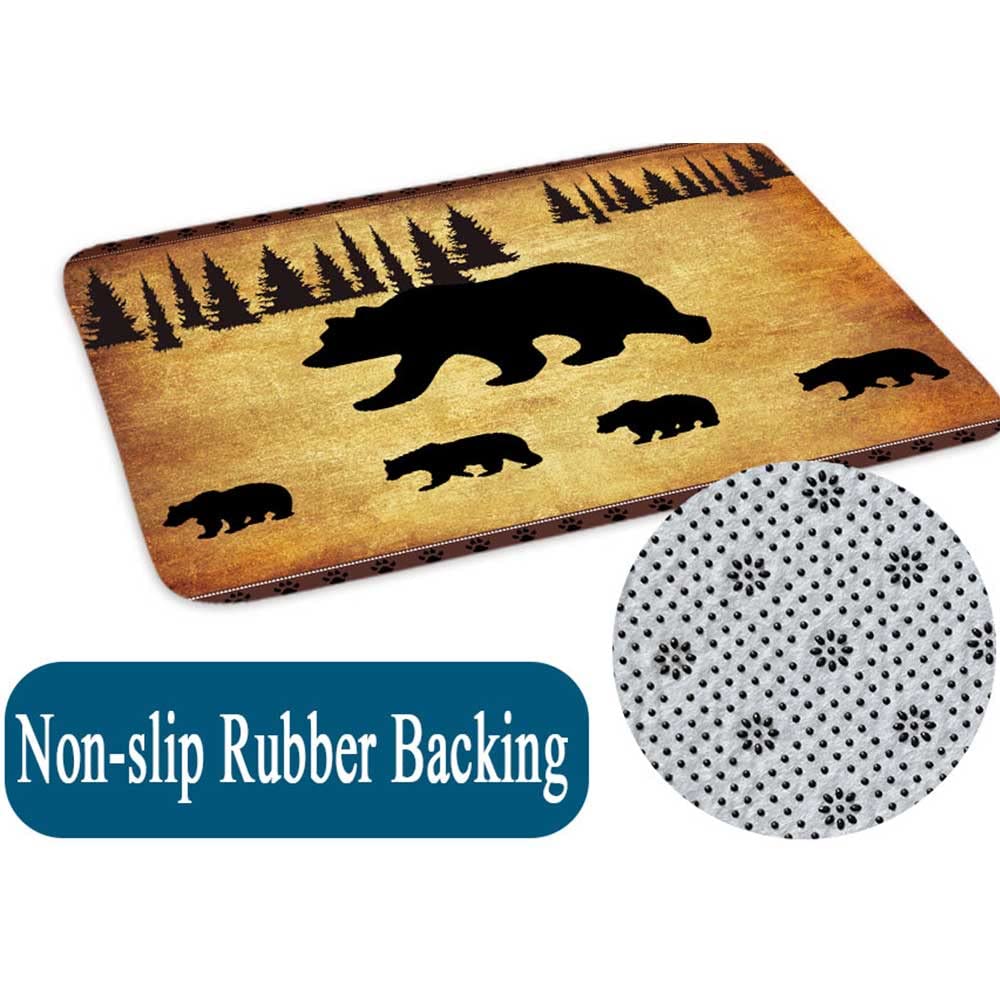 JAWO Rustic Cabin Bathroom Rug - Non-Slip Bath Mat with Black Bear & Forest Trees Design - Water Absorbent Cabin Decor for Bathroom & Kitchen (17