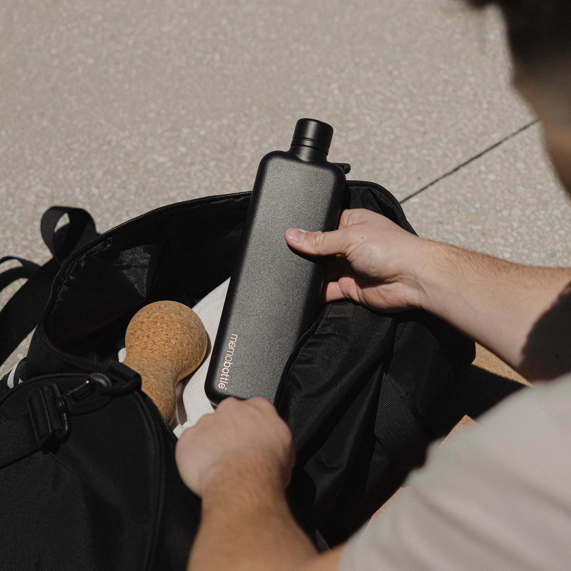 Slim Stainless Steel Memobottle - Black | Reusable Water Bottle for Travel, Office & Outdoor Activities