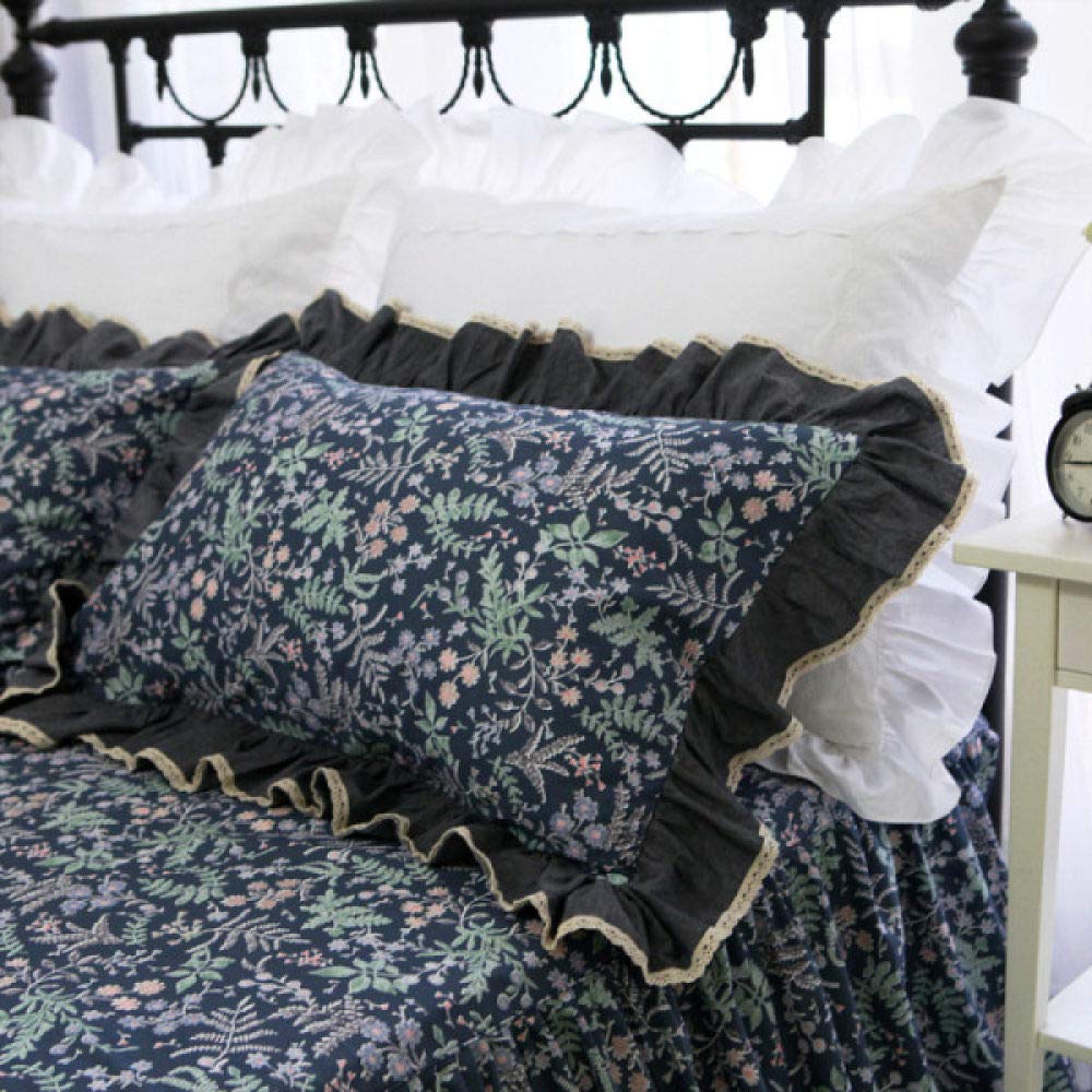 SDCVRE Summer Thin Cool Quilt 2-Piece Ruffle Lace Pillowcase Set - European Garden Print Bedding Covers (70x70cm) for Princess Style Bedroom Decor | Perfect for Guest Rooms, Dormitories & Home Staging