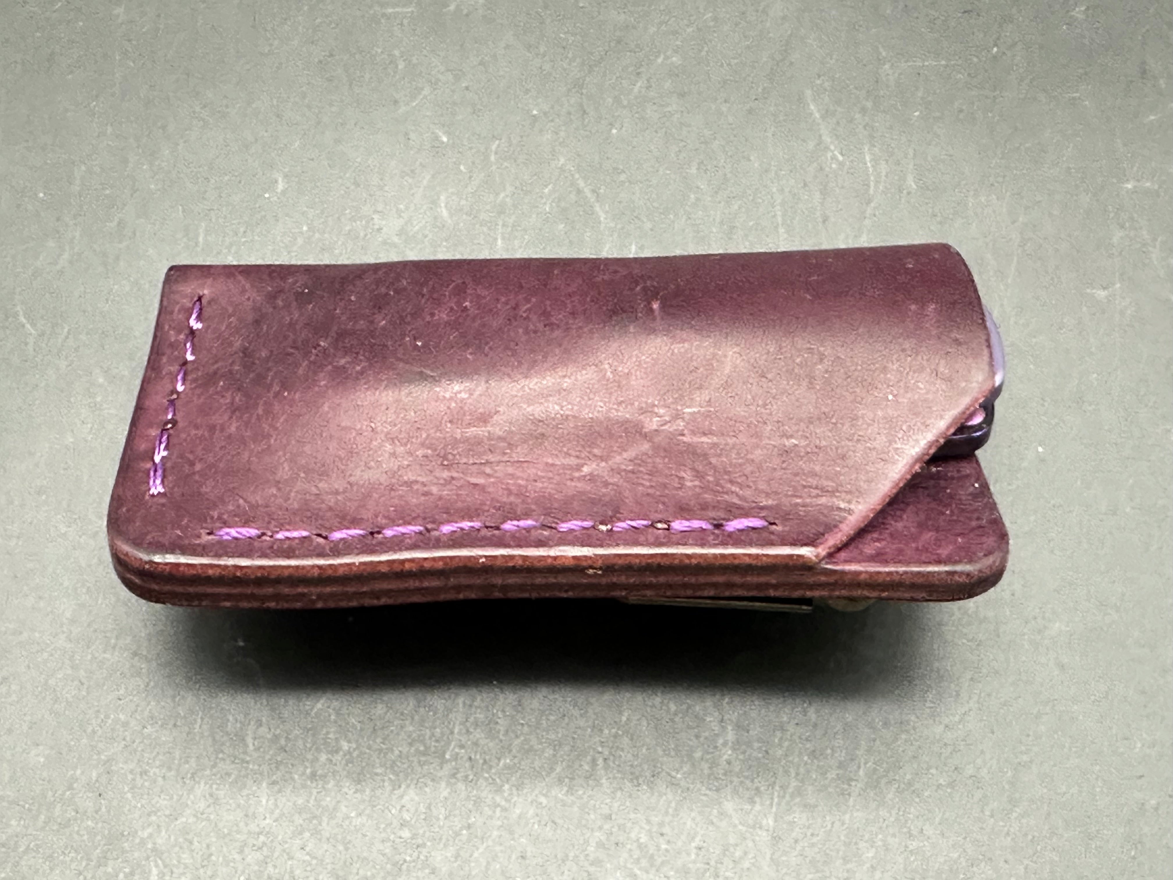 Kaviso QSP Penguin Mini Pocket Knife - Purple Titanium & Timascus Blade with Custom Purple Oak City Leather Slip | EDC, Outdoor, Camping & Everyday Carry Accessories