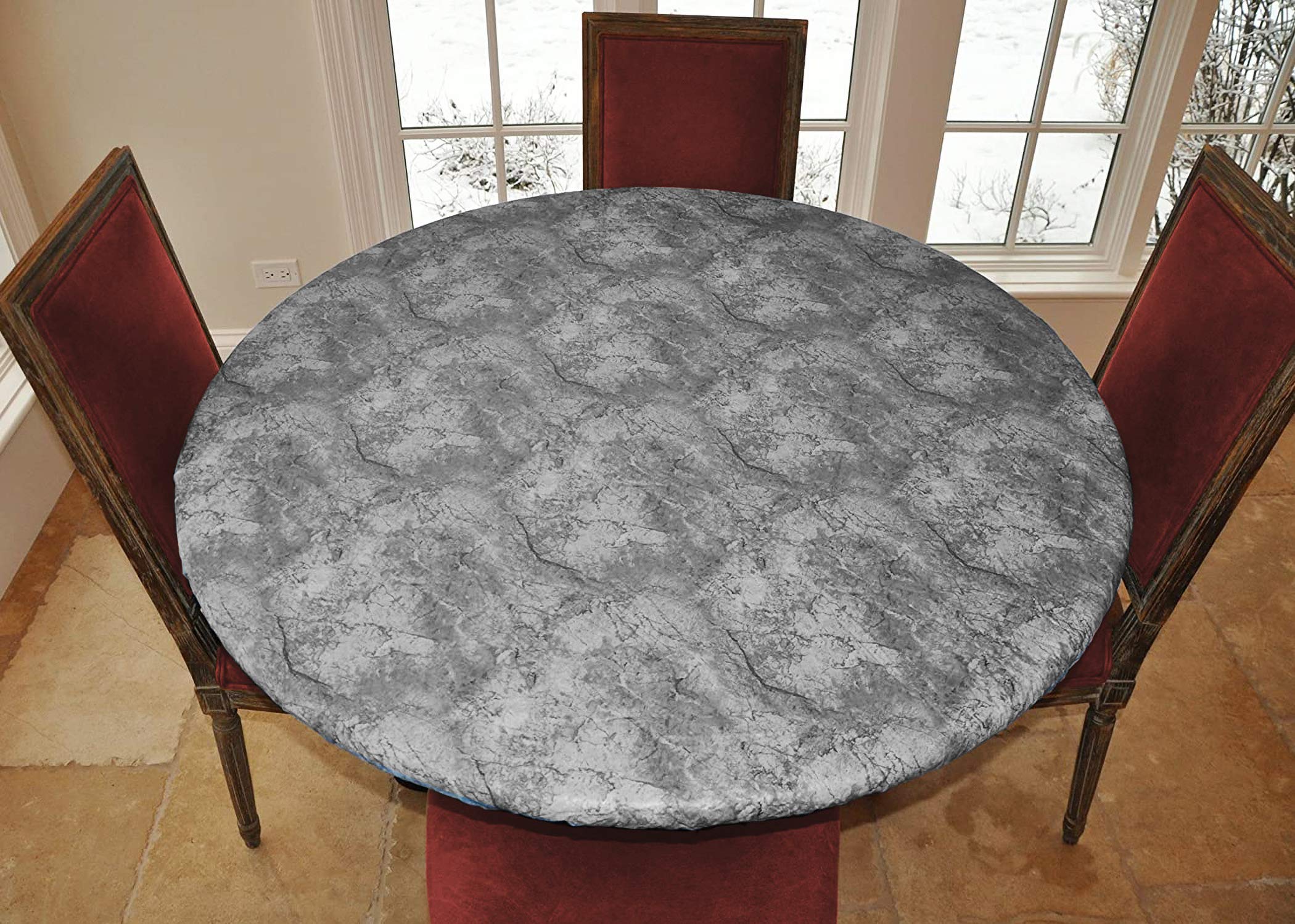 Premium Elastic Edged Table Pad - Marble Grey Large Round (45