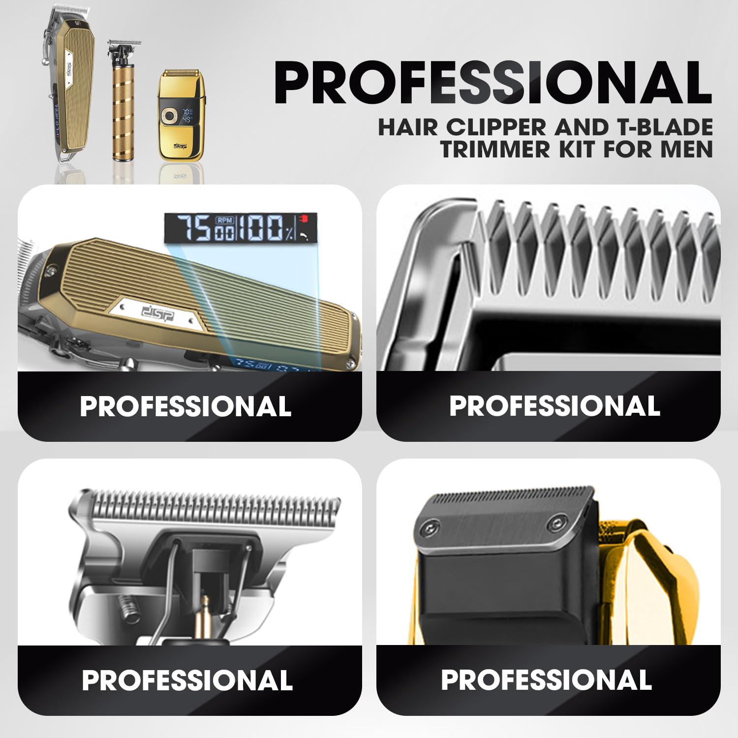 DSP® Professional Cordless Hair Clippers & Trimmers Set for Men - Bald Shaver, Beard Trimmer & Grooming Kit - Complete Home Barber Set for DIY Haircuts & Beard Styling (Great for Travel & Gifts)