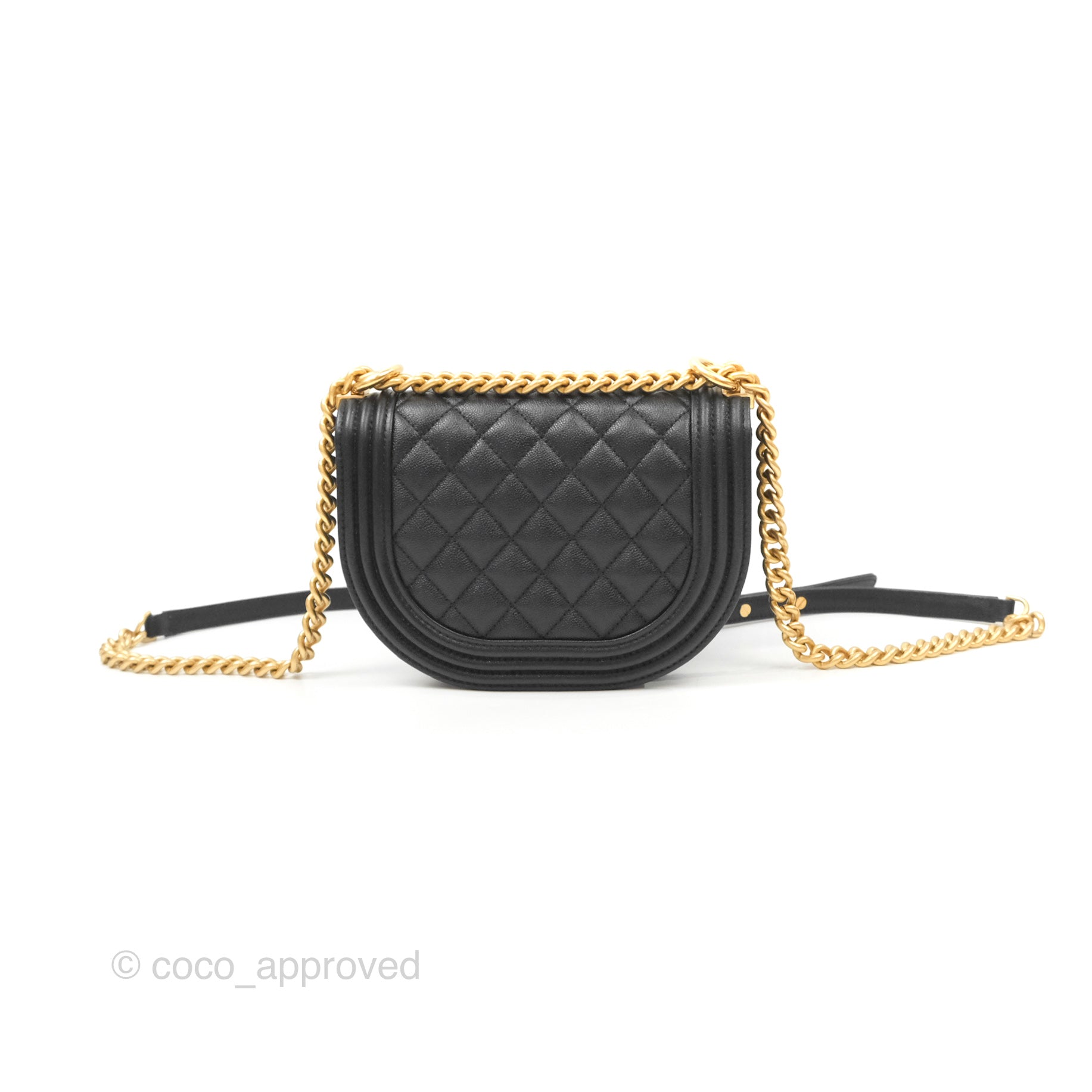 Chanel Boy Messenger Bag Black Caviar Leather with Aged Gold Hardware - Luxury Crossbody Bag for Women, Perfect for Work, Travel & Evening Events