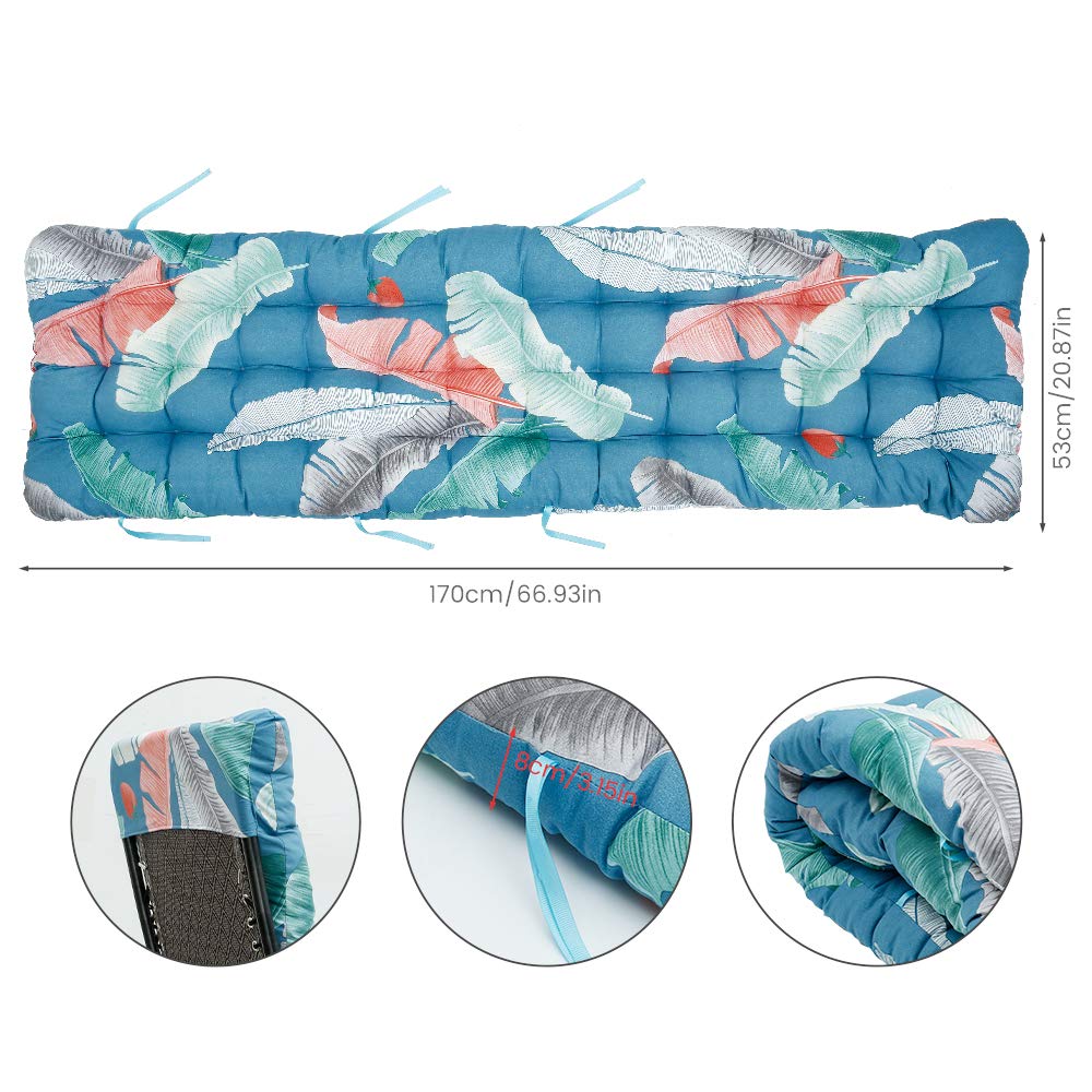 67 Inch Outdoor Lounge Chair Cushion - Floral Print Sun Lounger Pad with Non-Slip Ties, High Back Support for Patio, Poolside & Garden Use (Style 2) - Replacement Cushion Only (Chair Not Included)