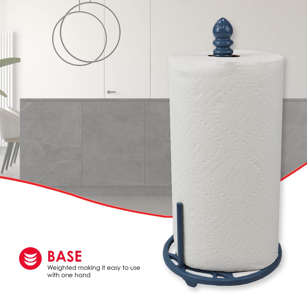 Home Basics Iris Freestanding Cast Iron Paper Towel Holder with Tear Bar - Slate Gray | Sturdy Kitchen & Bathroom Organizer for Countertops & Pantries