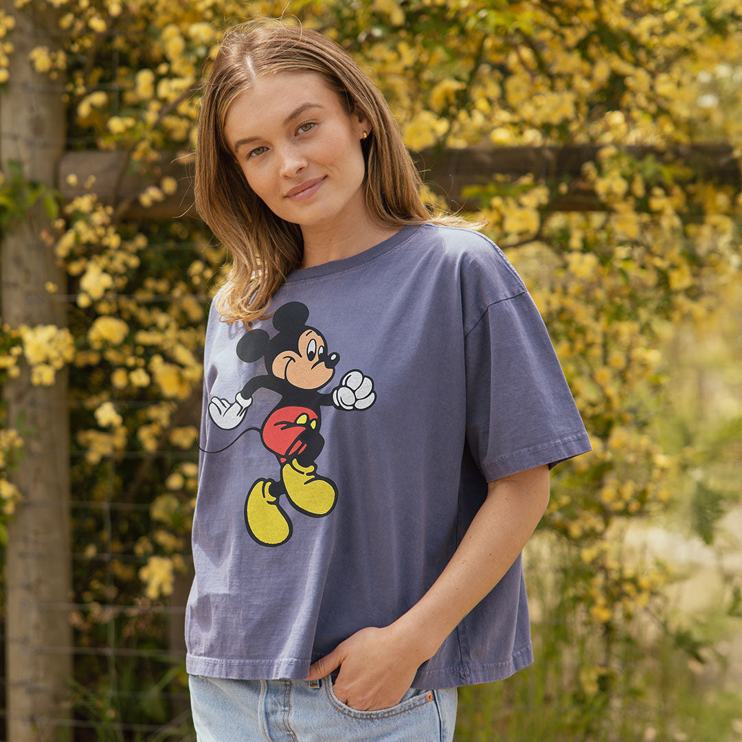Disney Mickey Mouse Oversized T-Shirt for Women & Men - Soft Cotton Blue Graphic Tee - Casual Wear, Lounge, Gifts for Disney Fans
