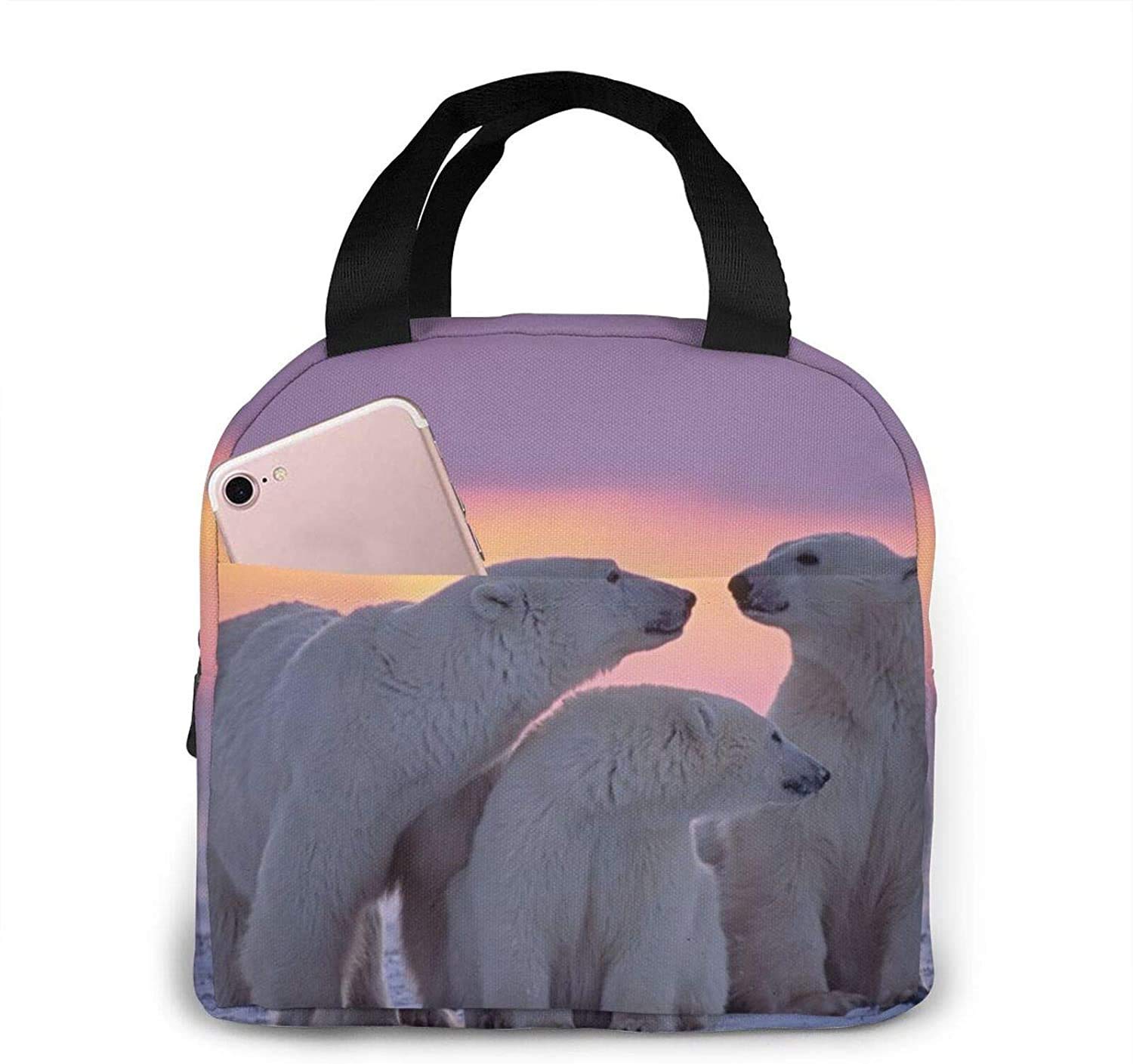 Polar Bear Insulated Lunch Bag - Leakproof Reusable Tote with Front Pocket for Work, School, Picnic & Travel | Portable Thermal Lunch Box for Adults & Kids | Perfect for Office, Hiking & Daily Commute
