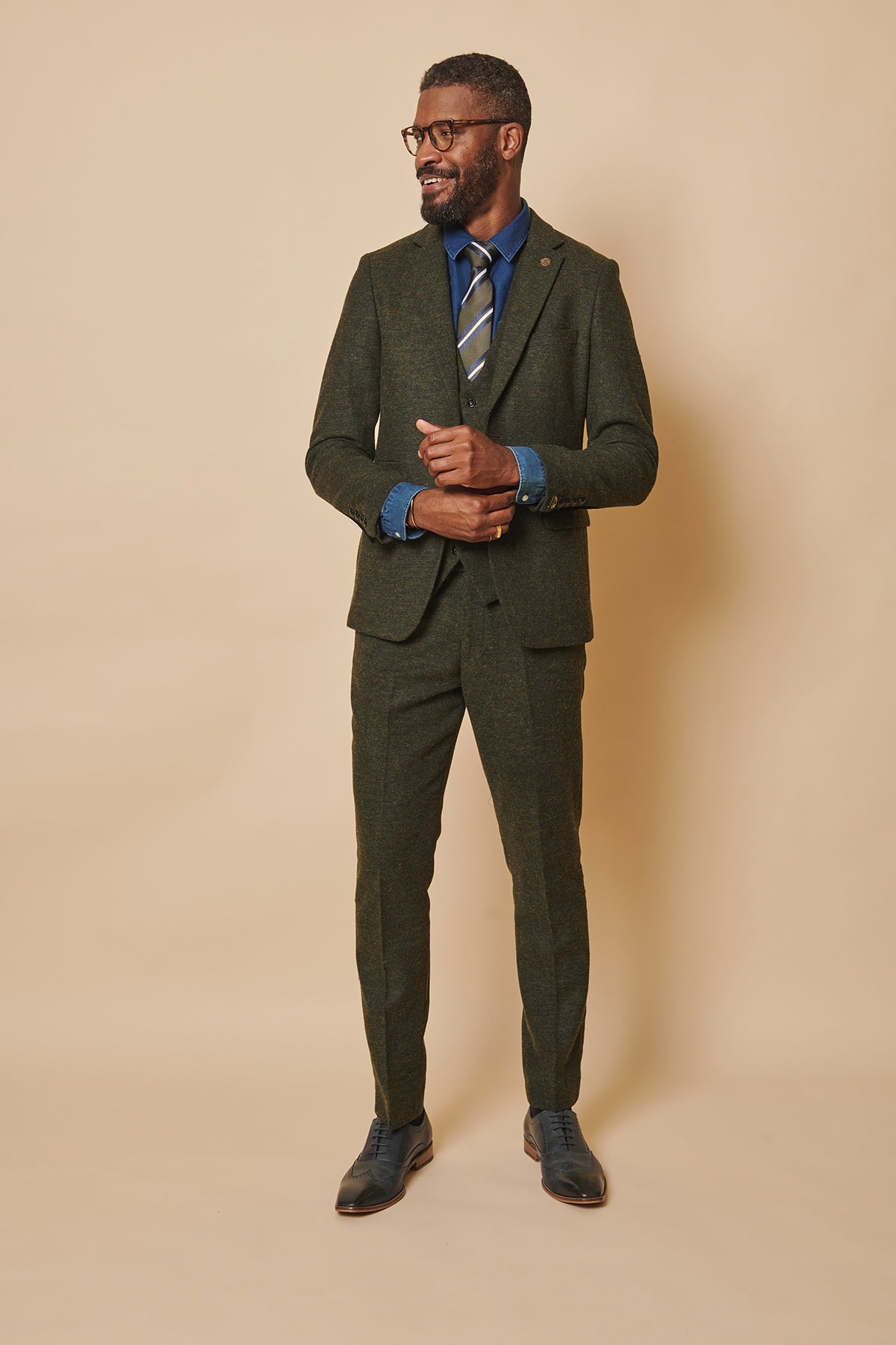 Marlow Olive Green Tweed Three Piece Suit for Men - Classic Vintage Style Wedding, Office & Formal Occasions