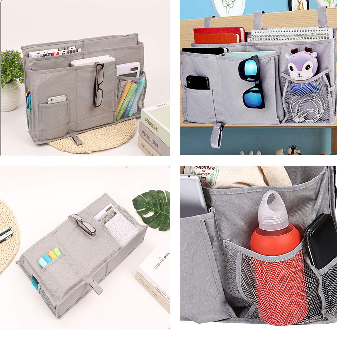 Under Bedside Caddy Cup Holder - Multi-Purpose Storage Organizer for Phones, Remotes, Books & Tablets - Fits Bunk Beds, End Tables, Desks, Recliners & Office Chairs - Perfect for Bedroom, Living Room & Nursery Organization