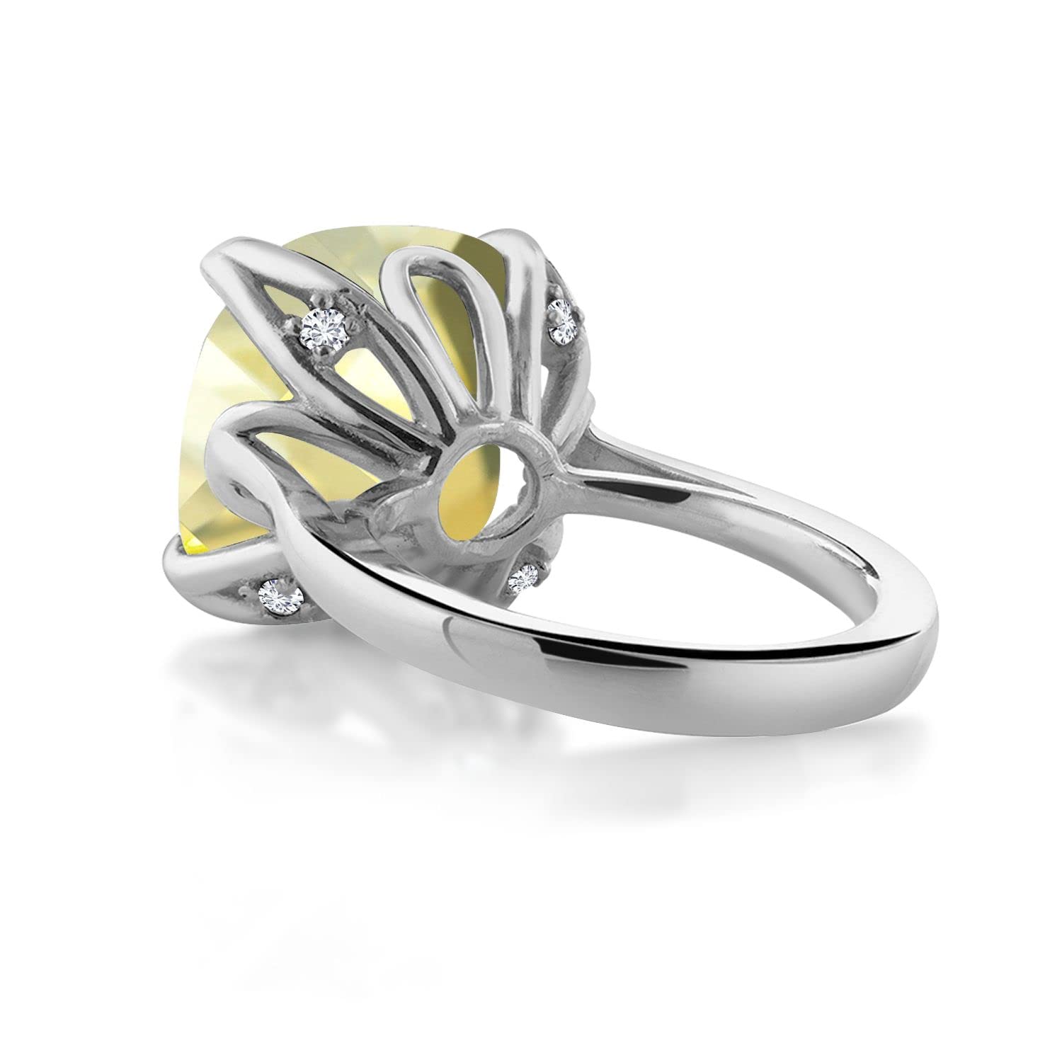 925 Sterling Silver Lemon Quartz & Lab-Grown Diamond Engagement Ring for Women - 9.10cttw Cushion Checkerboard (Size 5-9) | Elegant Proposal & Anniversary Gift