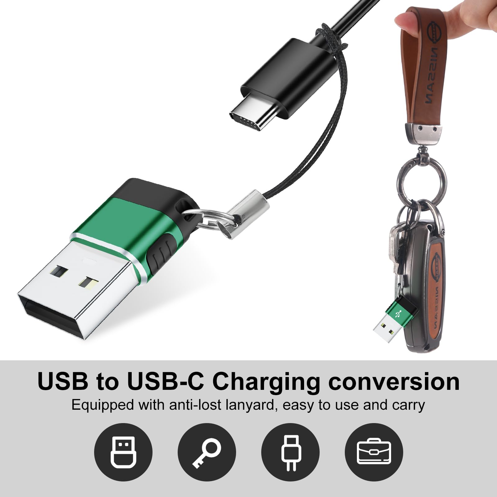 6-Pack USB to USB C Adapter, USB A to USB C Converter, USB C to USB Adapter for iPhone 15/14/13/12, MacBook, iPad - Fast Charging & Data Sync (Green) - Perfect for Home, Office & Travel Accessories