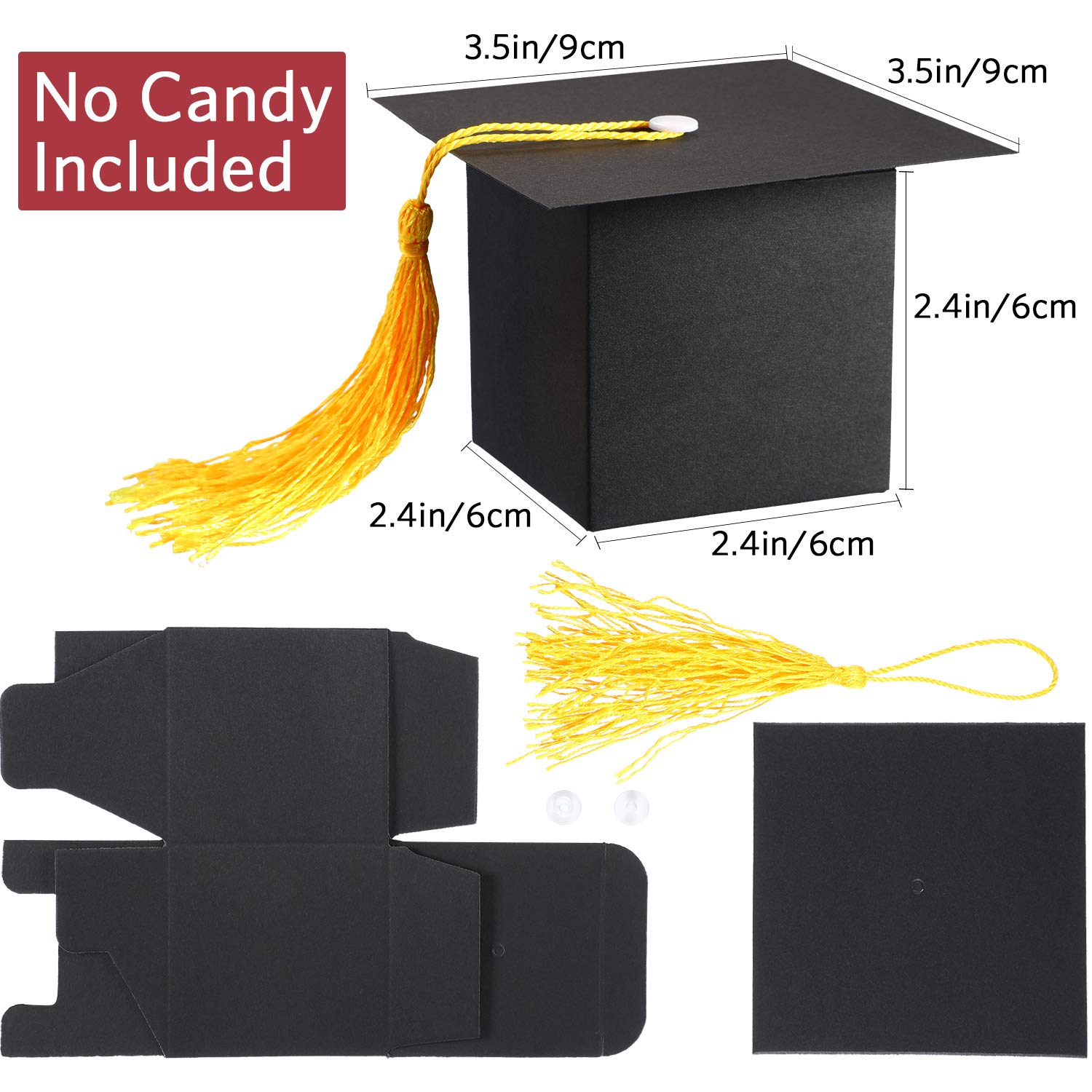 Bememo 100-Piece Graduation Candy Gift Boxes - Class of 2025 Graduation Party Favors with Tassel - Yellow Graduation Cap Centerpieces for Ceremony Decorations | Perfect for Graduation Parties, School Events & Celebration Decor