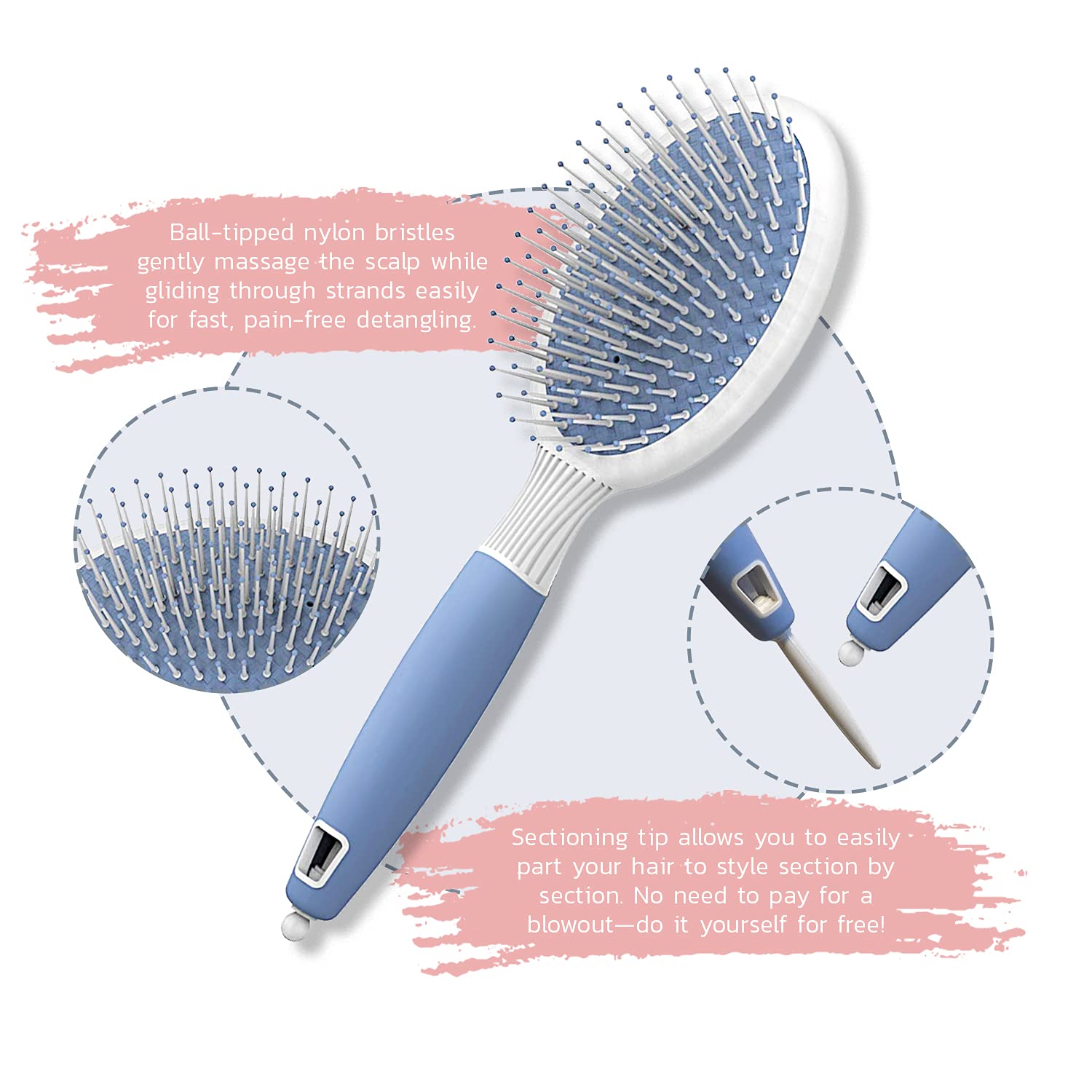 Professional Hair Brush Set for Blow Drying - Round & Oval Paddle Ionic Brushes for Thick Frizzy Hair - Lightweight 2 Inch Styling Tools for Salon & Home Use