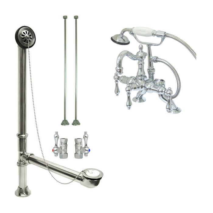 Chrome Deck Mount Clawfoot Tub Faucet with Hand Shower and Drain Supplies - CC2008T1 System for Vintage Bathroom Renovation and Spa Experience