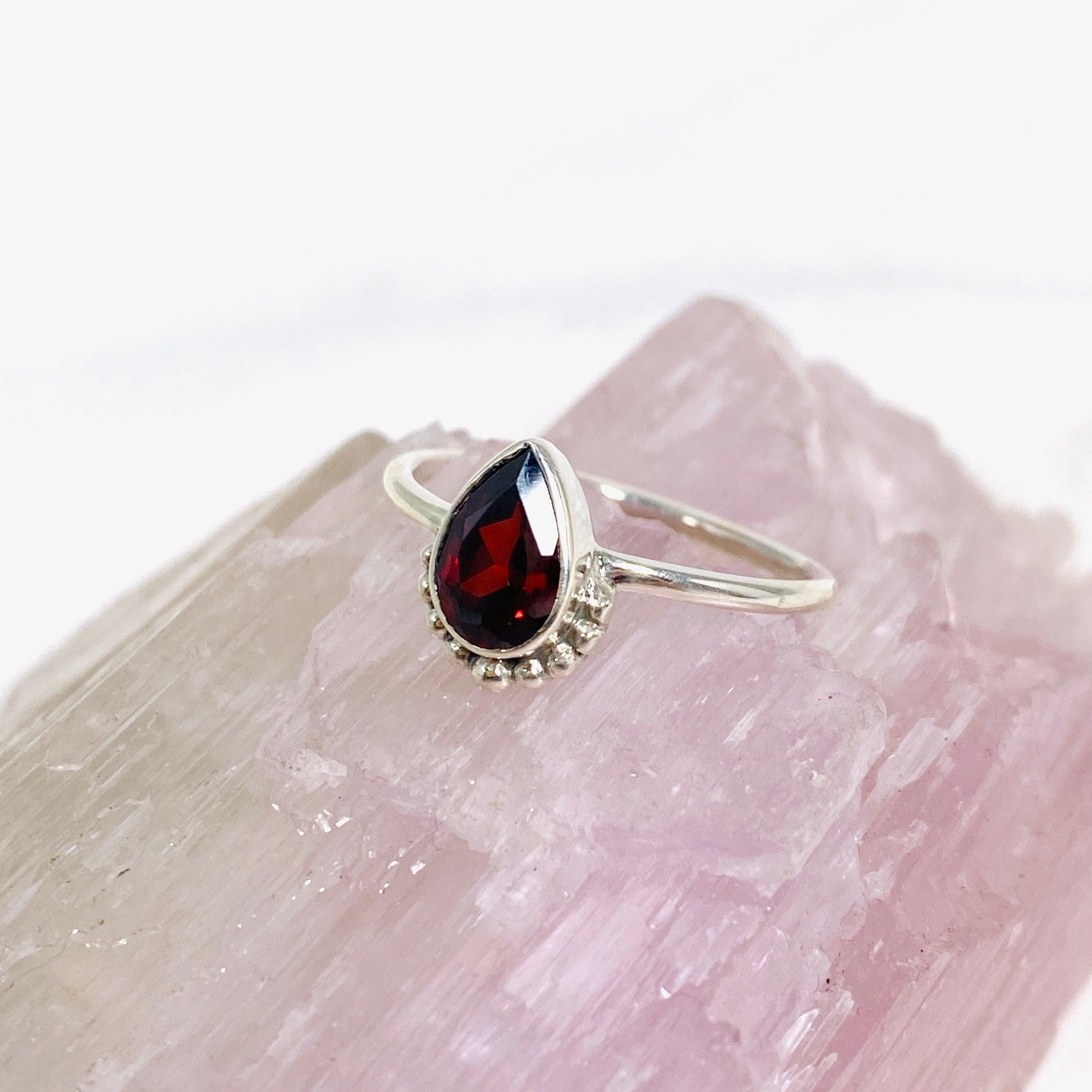 Garnet Teardrop Faceted Fine Band Ring R3800 GT - Elegant Jewelry for Women, Perfect for Weddings, Anniversaries & Special Occasions
