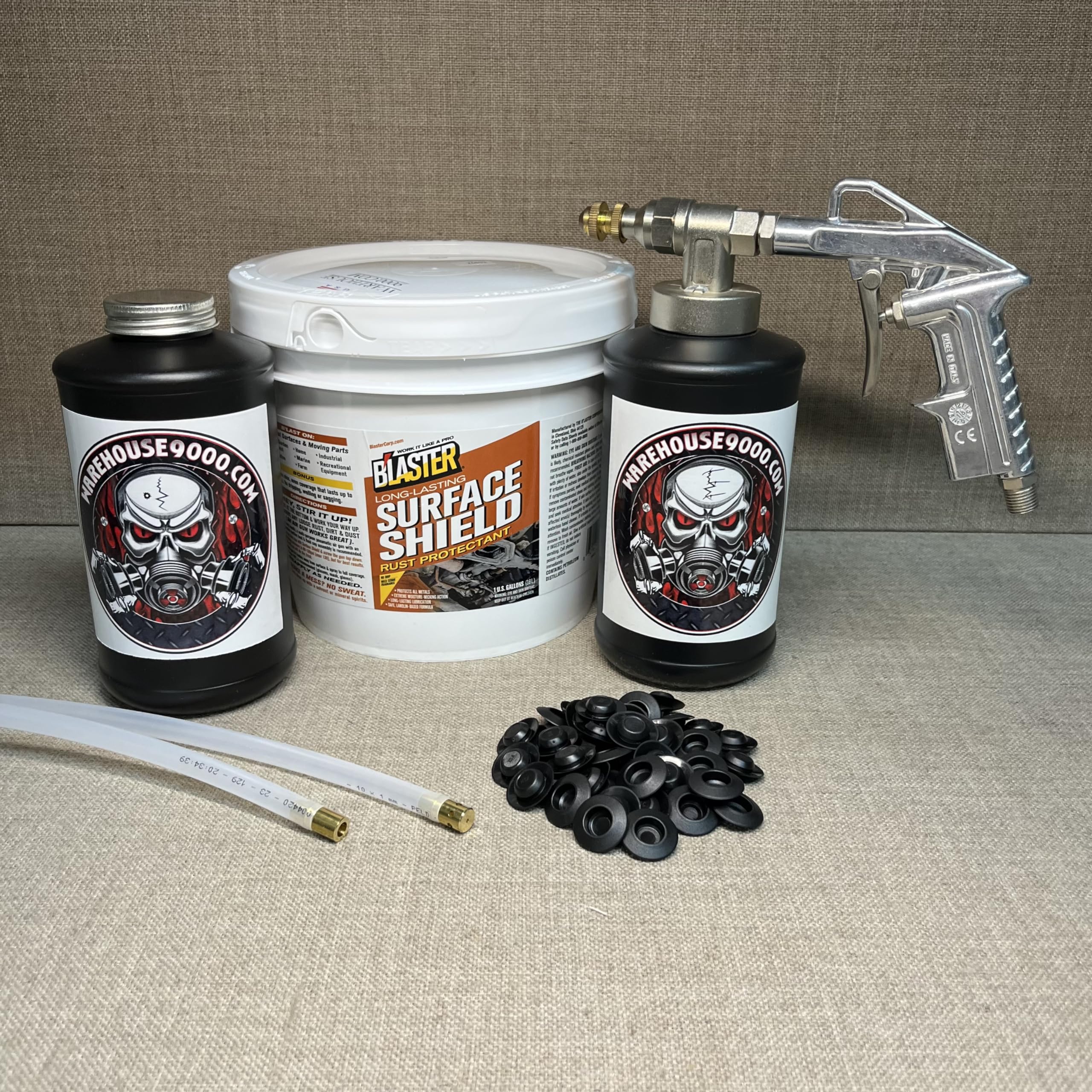 PB Blaster Surface Shield Gallon Rust Protection Kit - Includes Pro Undercoating Gun, 2 Wands, 2 Quart Bottles & 50 Rust Plugs | Ideal for Automotive Undercoating, Metal Protection & Rust Prevention