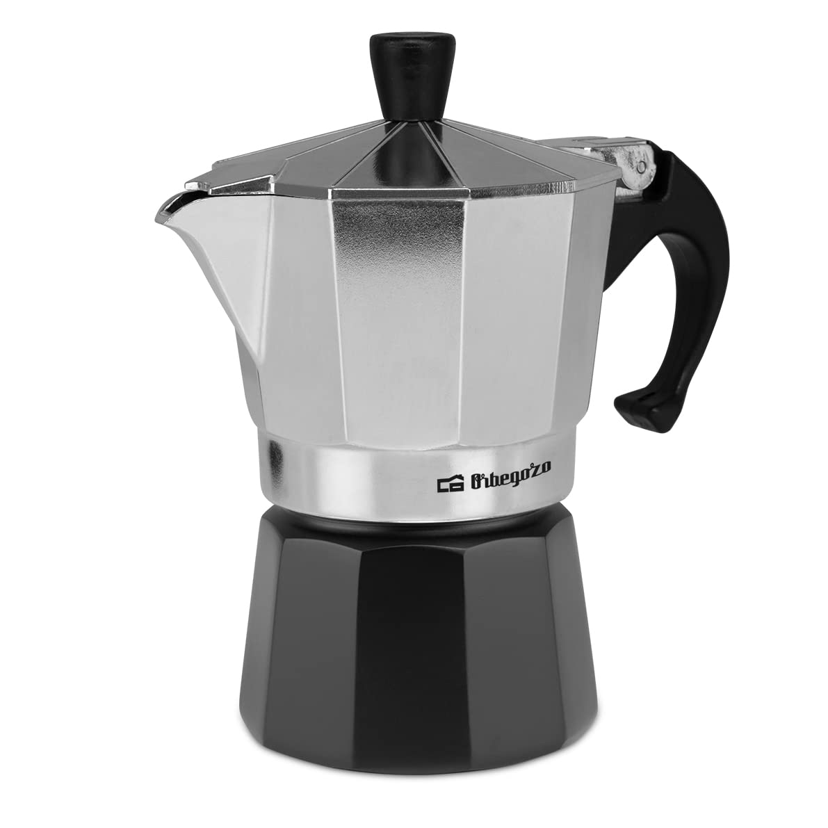 Orbegozo KFM 330 Italian Stovetop Espresso Maker - 3 Cup Moka Pot for Gas, Electric & Induction Cooktops - Ergonomic Handle & Safety Valve - Durable Aluminum Coffee Maker (Black/Silver) - Perfect for Home, Office & Camping Brewing