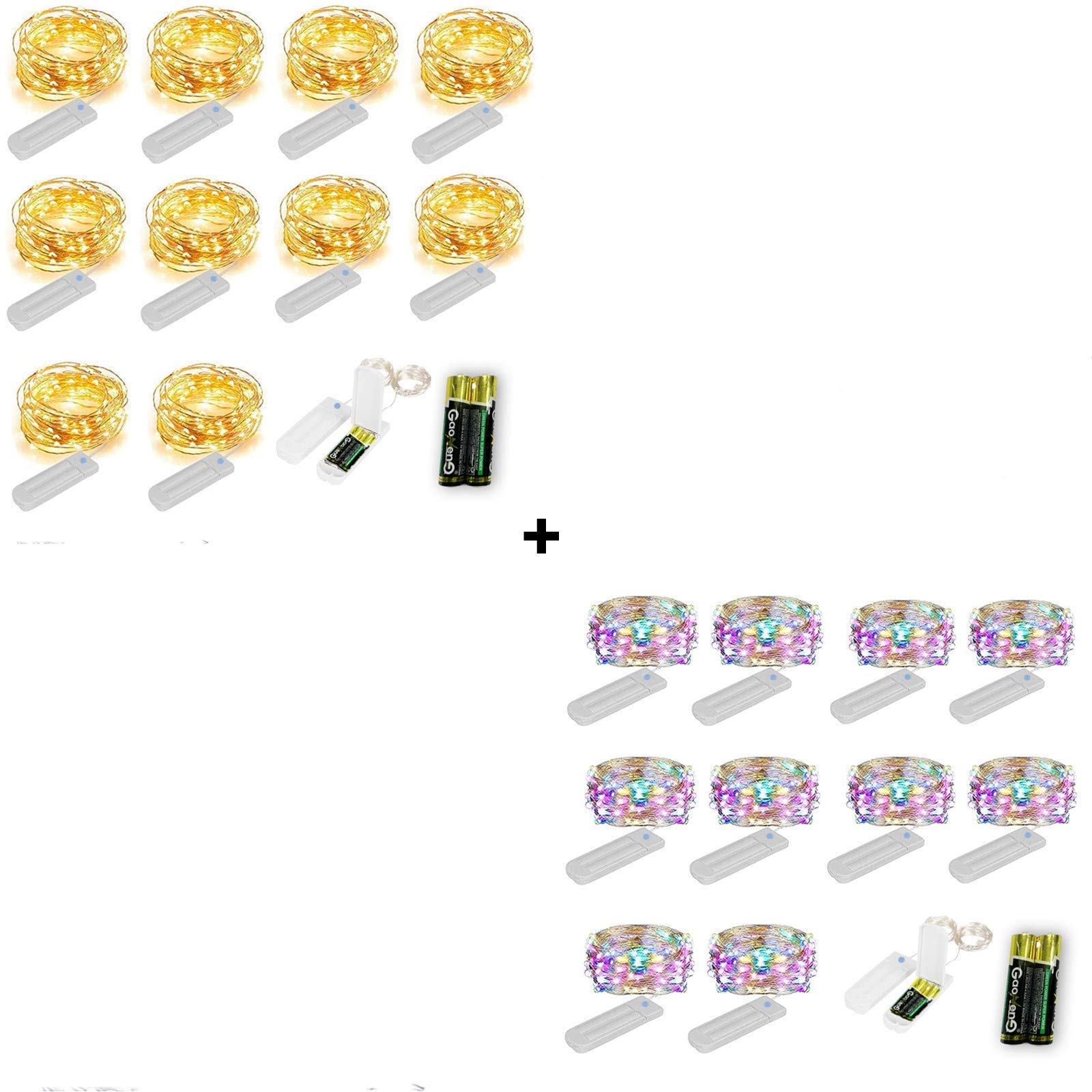 10 Pack Fairy Lights Battery Operated Warm White + 10 Pack Multi Color LED String Lights for Home Decor, Wedding, Party, Christmas Tree, Bedroom, Garden Outdoor and Indoor Use