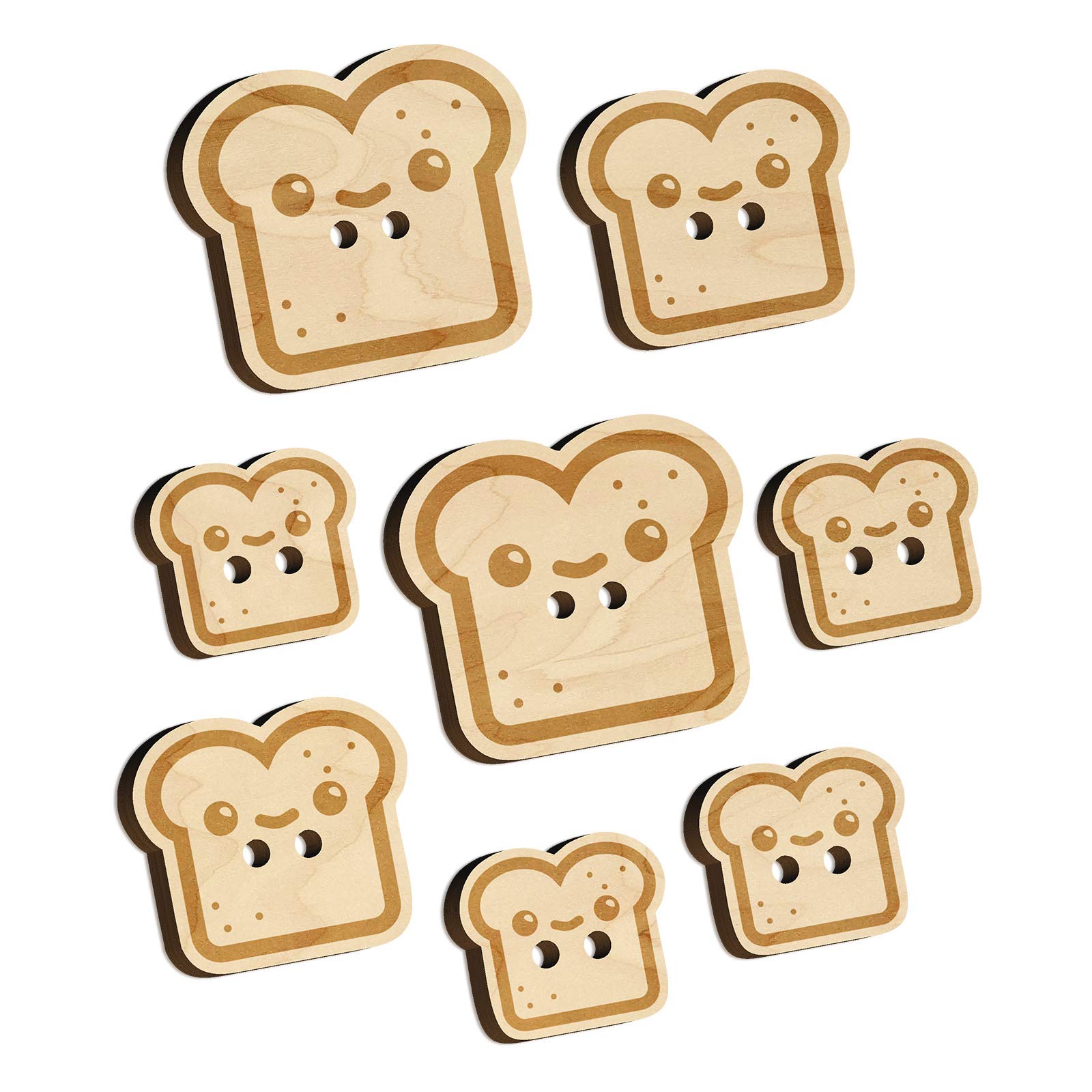 Happy Toast Bread Wood Buttons for Sewing, Knitting, Crochet & DIY Crafts - Cute Kawaii Style, 0.75 Inch Small (12pcs) - Perfect for Scrapbooking, Clothing Accessories & Handmade Gifts