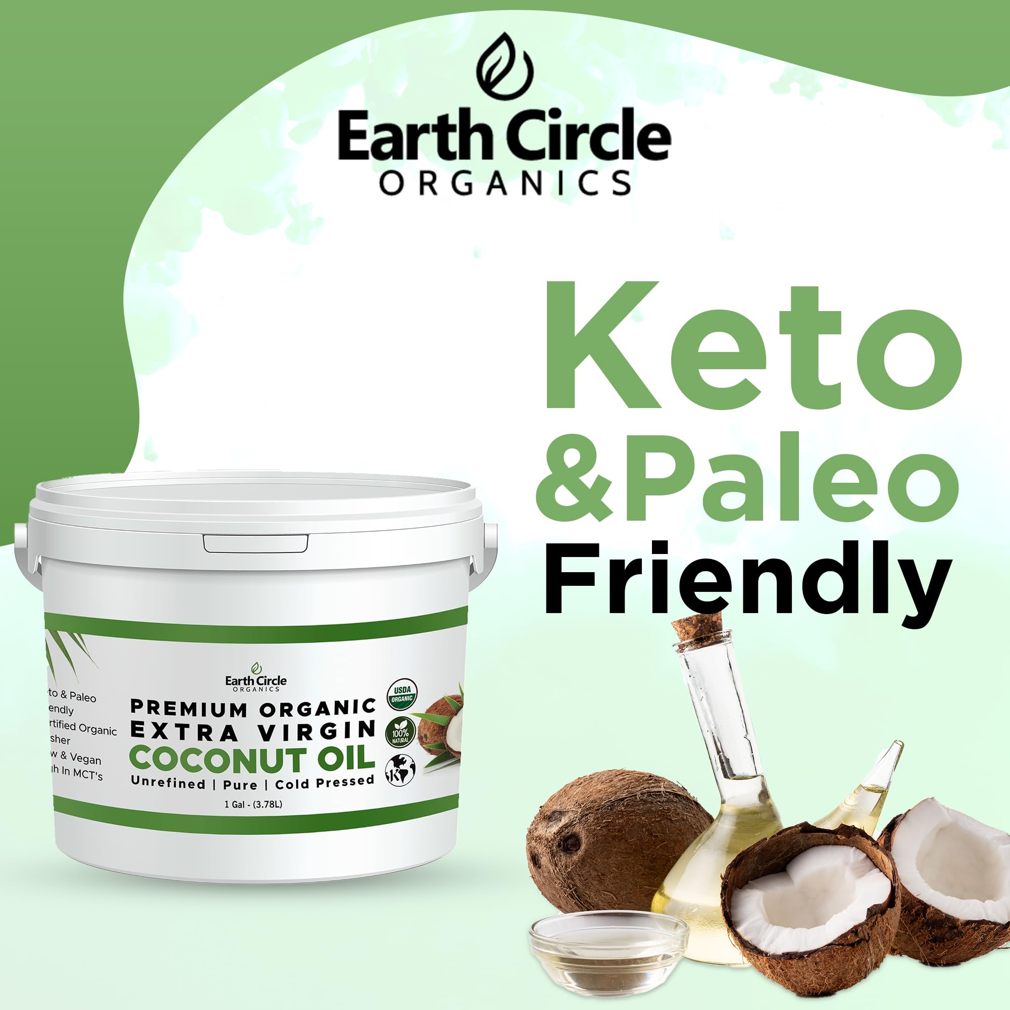 Organic Cold Pressed Extra Virgin Coconut Oil - Gluten-Free, Keto & Paleo Friendly - Unrefined Raw Coconut Oil for Cooking, Baking, Skin & Hair Care - 1 Gallon - Perfect for Healthy Recipes, Natural Beauty Treatments & DIY Home Remedies