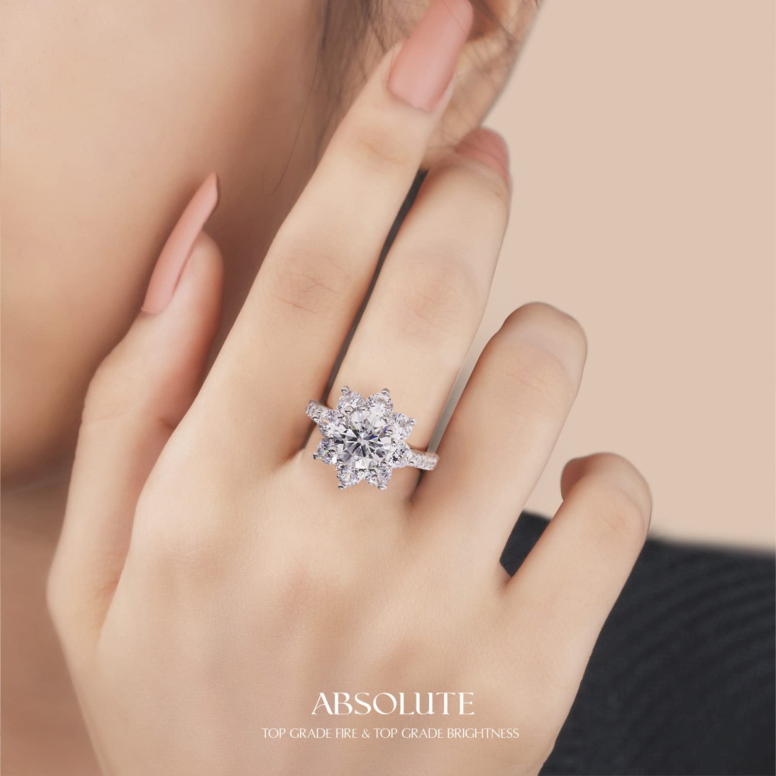 2 Carat Moissanite Engagement Ring for Women - 925 Sterling Silver Sunflower Wedding Band with Certificate | Anniversary Gift, Promise Ring, Bridal Jewelry for Her