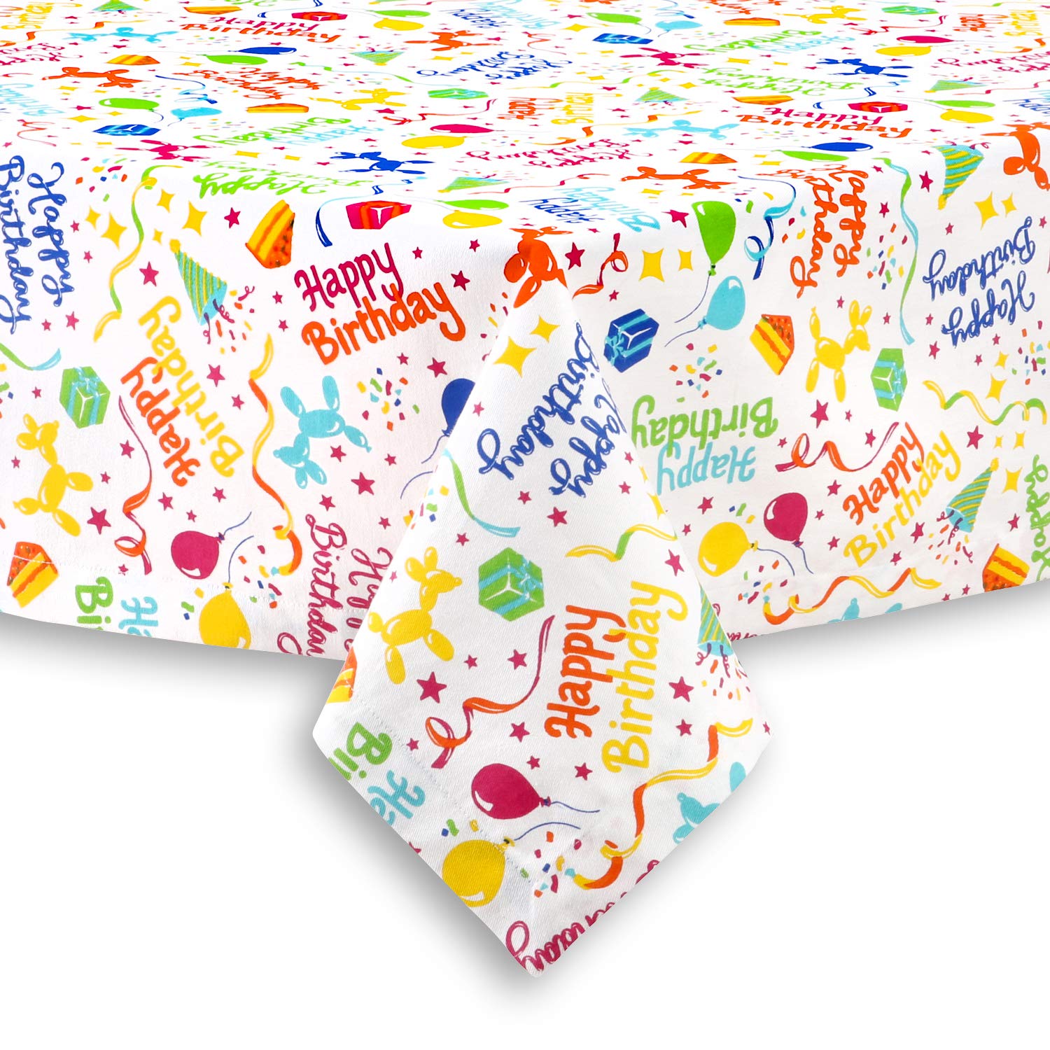 Happy Birthday Balloon Dogs Cotton Tablecloth - 60 Inch Round Washable Party Decor for Kids, Adults, Home & Outdoor Celebrations