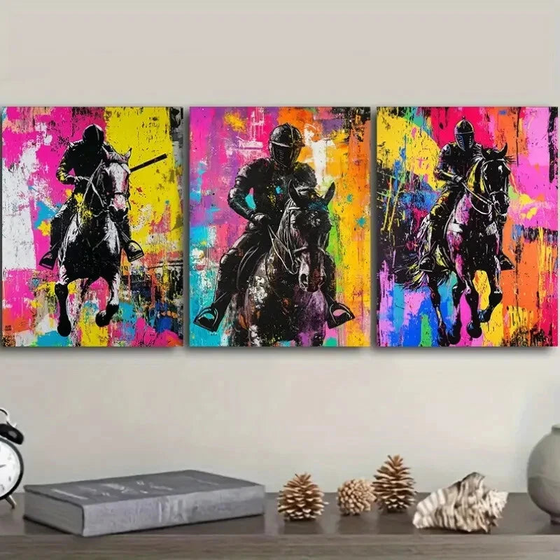 3-Piece Knight on Horseback Wall Art Set - Framed Canvas 40x60cm - High Quality Print - 100% Australian Made - Ready to Hang - Perfect for Living Room, Bedroom or Office Decor