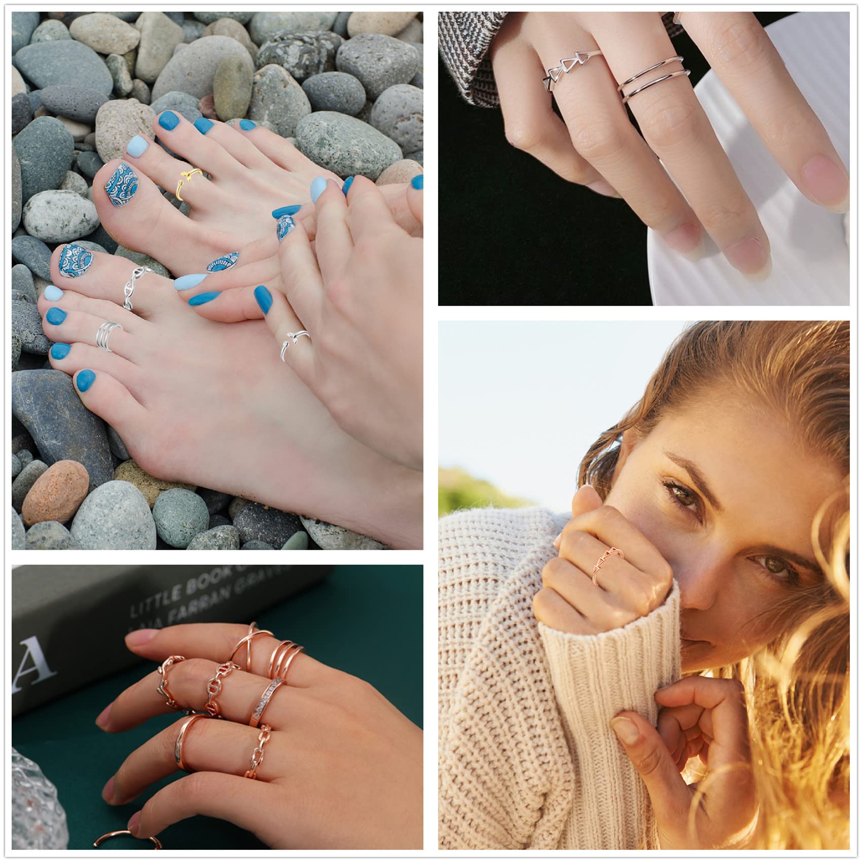 Honsny 12PCS Adjustable Rings for Women - Silver Arrow Knot Wave Star Moon Open Stackable Rings Set for Teens | Trendy Finger Jewelry for Daily Wear, Parties & Gifts