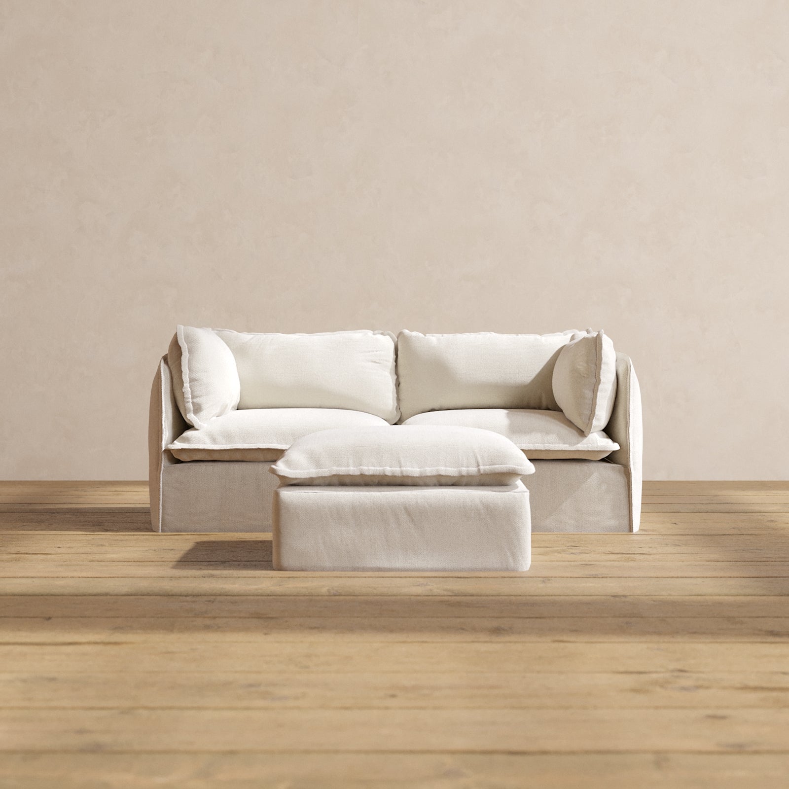 Modular Performance 2 Seater Sofa with Ottoman in Flour Fabric - Modern Sectional Couch for Living Room, Lounge & Family Room - Comfortable Blend for Relaxing & Entertaining
