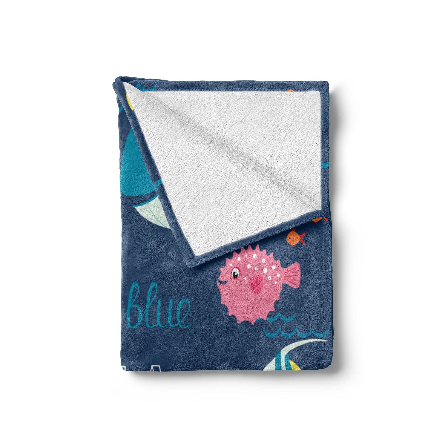 Ambesonne Cartoon Soft Flannel Fleece Throw Blanket - Underwater Coral Reef Theme with Turtles & Fishes - Cozy Plush Blanket for Bed, Sofa, Camping - 70