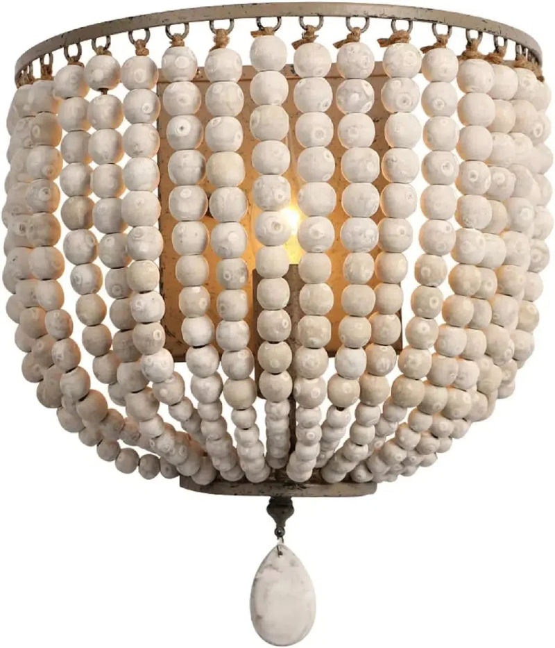 Handmade Wooden Bead Cascade Wall Lamp - Boho Chic Hanging Light Fixture for Bedroom, Living Room & Dorm Decor