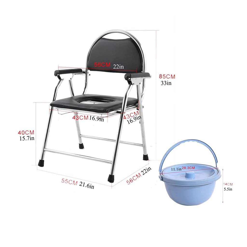 FKJLUN Folding Lightweight Commode Chair - Portable Foldable Bedside Toilet with Backrest & Armrest, Height-Adjustable Shower Chair for Elderly & Disabled - Ideal for Home, Hospital, Camping & Travel Use