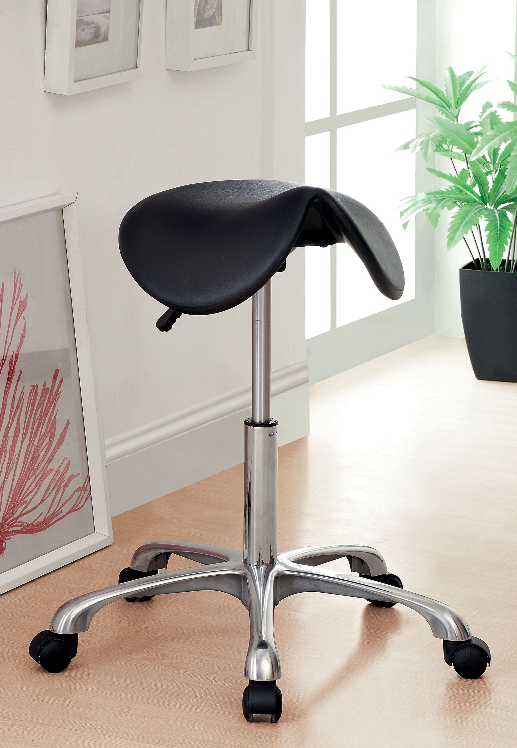 Furniture of America Brasfort Adjustable Bicycle Seat Style Stool - Ergonomic Bar Stool for Home, Office & Cafe Use - Comfortable Height-Adjustable Seat with Modern Design
