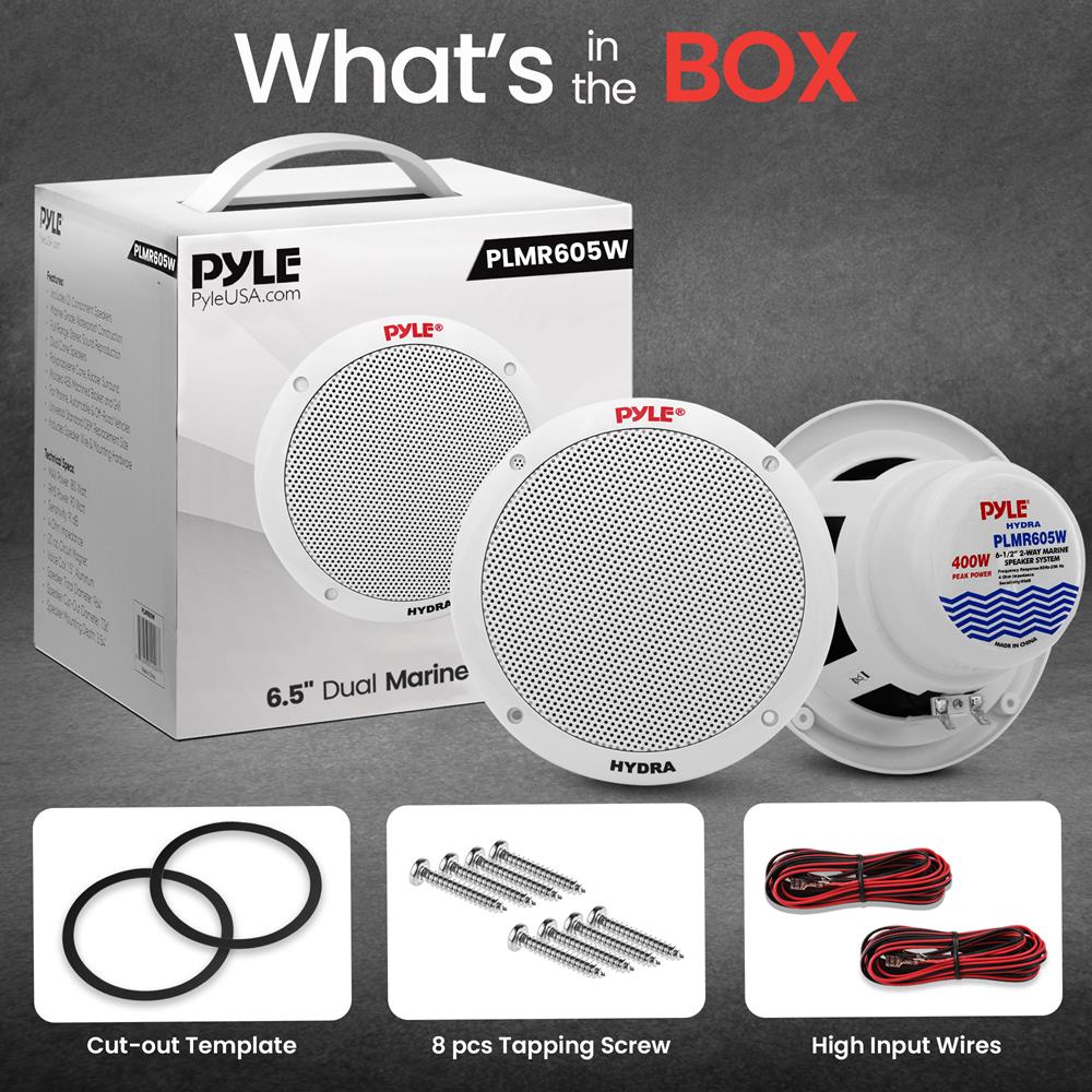6.5 Inch Marine Component Speakers - Waterproof Boat Audio System for Outdoor & Marine Use - Perfect for Boats, ATVs, and RVs
