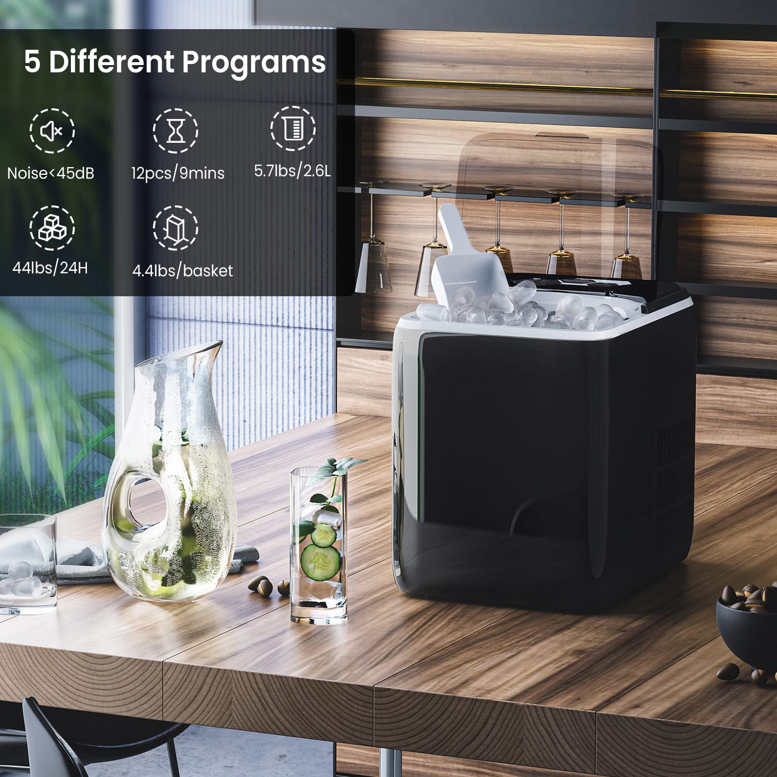 Portable Ice Maker Machine - Fast 12 Ice Cubes in 9 Minutes, Compact Countertop Ice Maker with Self-Cleaning Function (Black) | Perfect for Home, Office, Parties & Outdoor Use