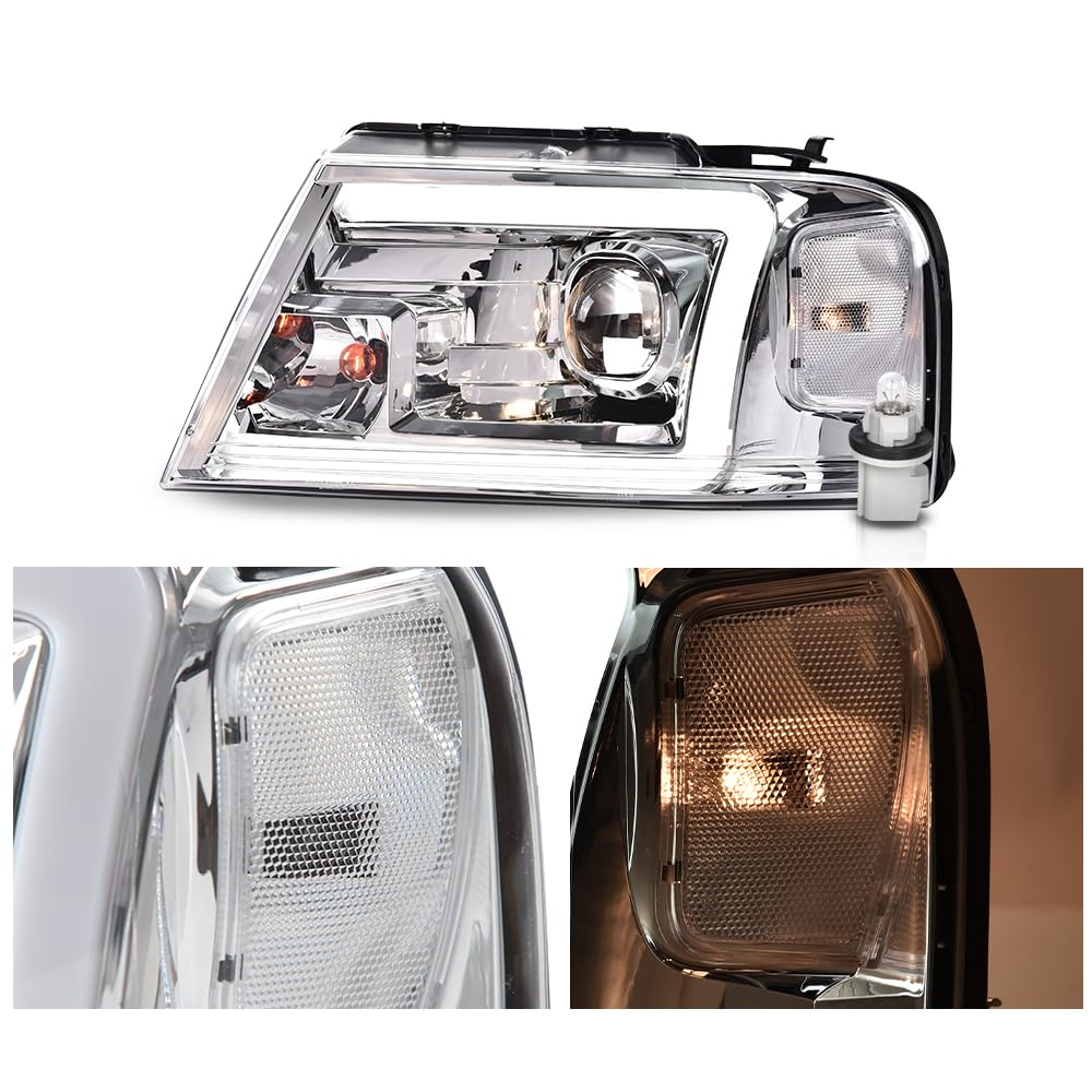 PIT66 LED DRL Headlights for Ford F150 2004-2008 & Lincoln Mark LT - Clear Lens Chrome Housing (Not Fit Heritage/Flareside) - Upgrade Your Truck Lighting