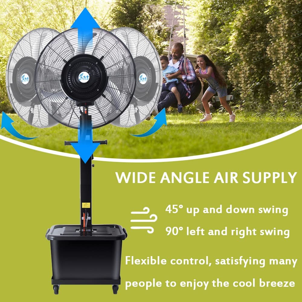 26in Outdoor Misting Fan with 90° Oscillation - 3-Speed Pedestal Cooling Fan with 11 Gallon Water Tank for Patio, Greenhouse & Backyard - Black Standalone Misting System for Hot Weather Cooling