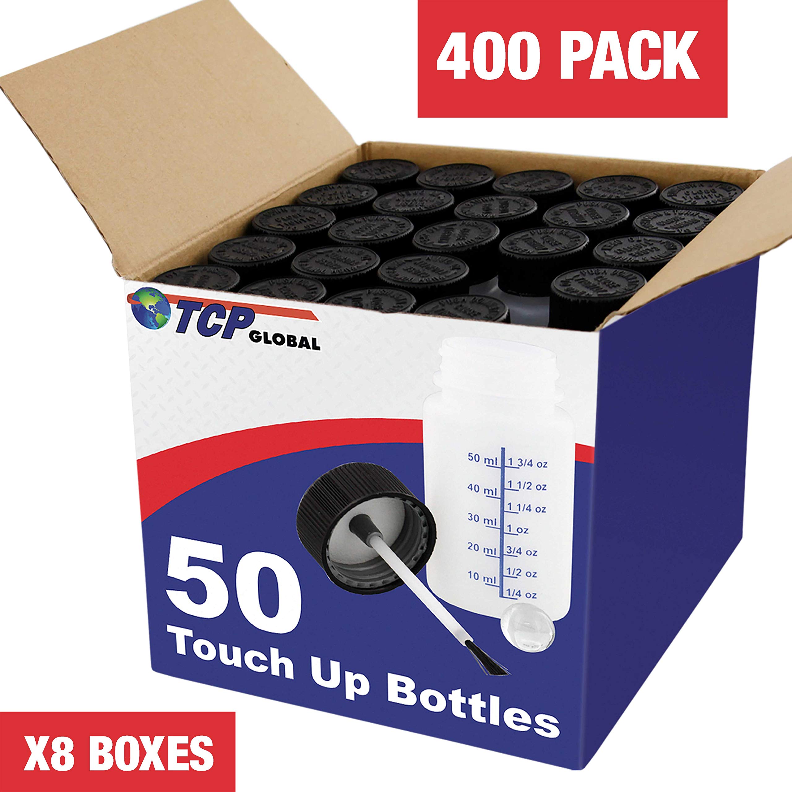 TCP Global 2oz (60ml) Paint Touch Up Bottles with Child Safety Lids - Box of 400 - Includes Mixing Ball & Applicator Brush - Perfect for Auto Car Paint Repair, Fixing Chips & Scratches - Ideal for DIY Automotive Touch Ups & Small Paint Projects