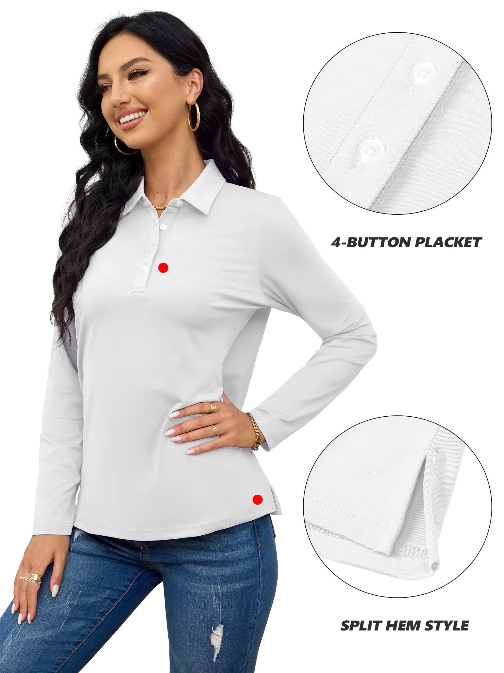 TACVASEN Women's Casual Long Sleeve Polo Shirts - Breathable Golf Tops for Outdoor Sports & Everyday Wear