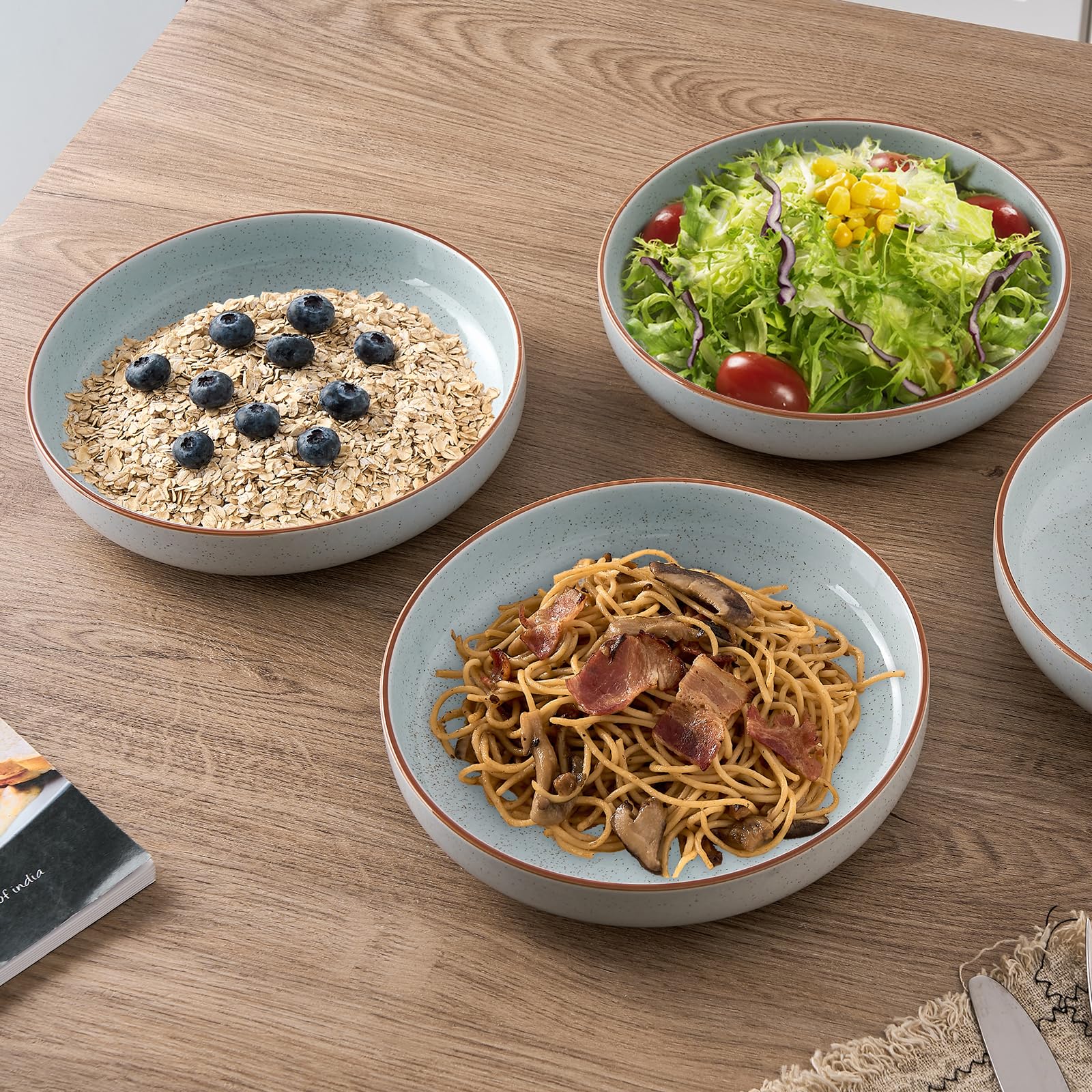 SIDUCAL 40 oz Ceramic Pasta Bowls Set of 4 - Large Microwave & Dishwasher Safe Porcelain Salad Dishes for Pasta, Soup, Salad - Perfect for Mother's Day Gift, Family Dinners & Entertaining (Light Gray)