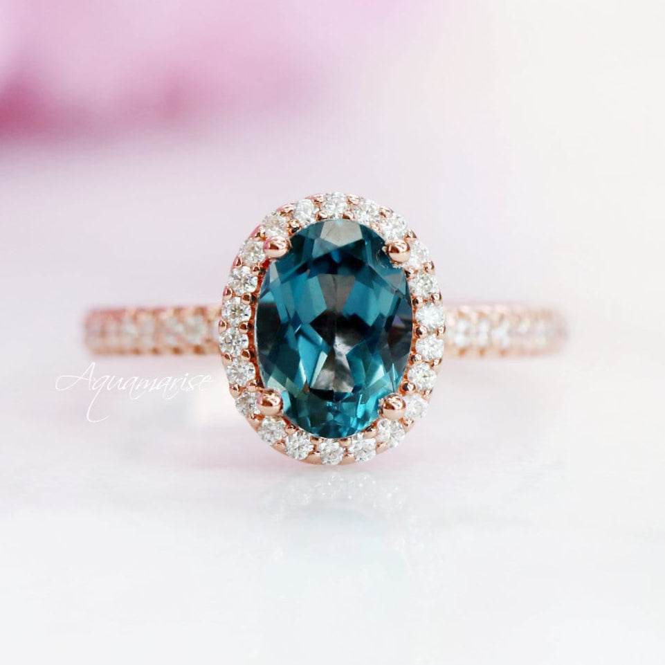 14K Solid Rose Gold Iris Oval London Blue Topaz Engagement Ring – Perfect for Proposals, Anniversaries & Special Occasions