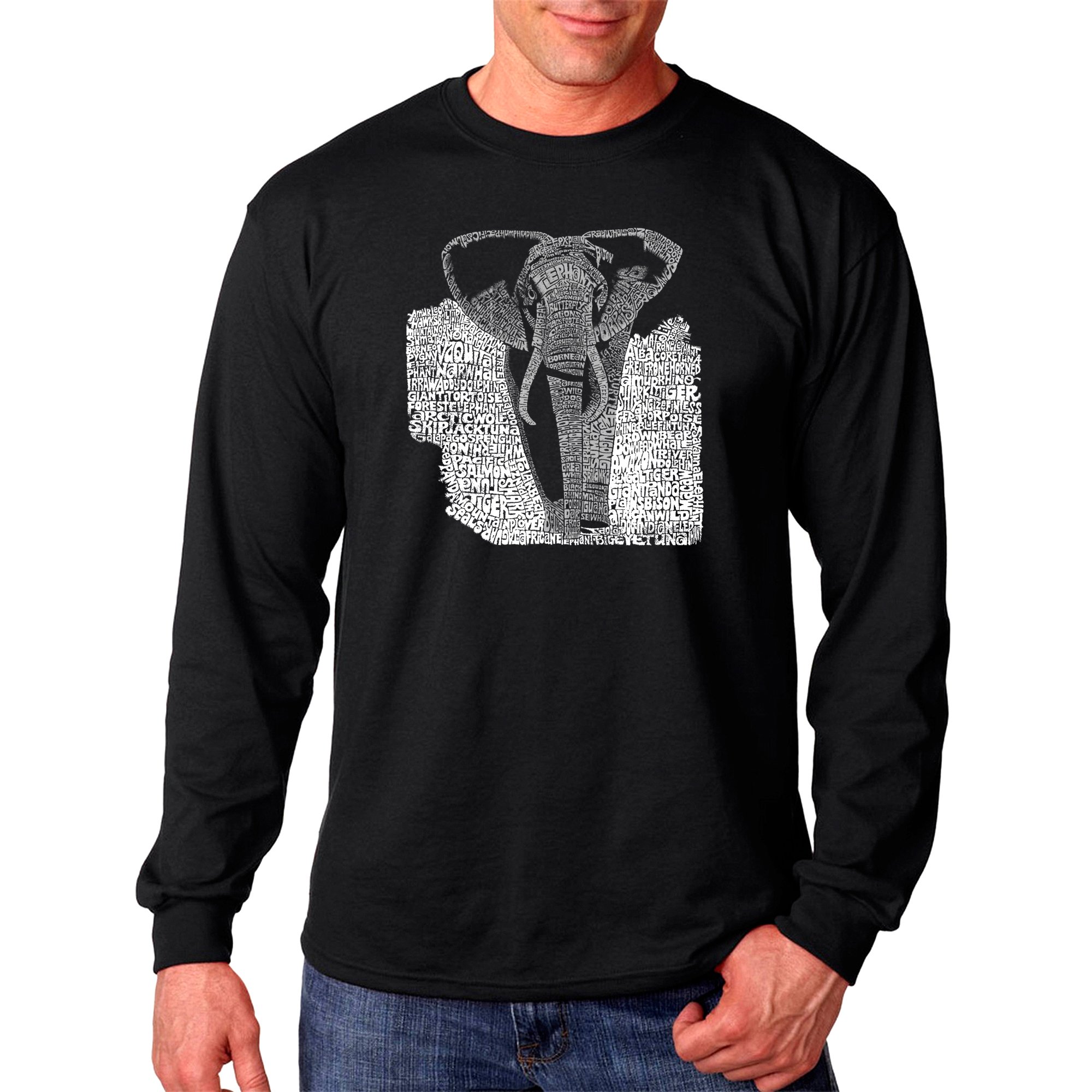 LA POP ART Men's Long Sleeve Graphic T-Shirt with Elephant Design - Stylish Casual Wear for Street Fashion & Urban Outfits