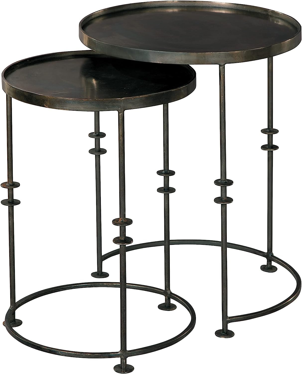 Hekman Modern Nesting End Tables - Set of 2 Round Top Coffee Tables with Slender Metal Legs & Black Nickel Finish for Living Room, Bedroom or Office Decor (28178)