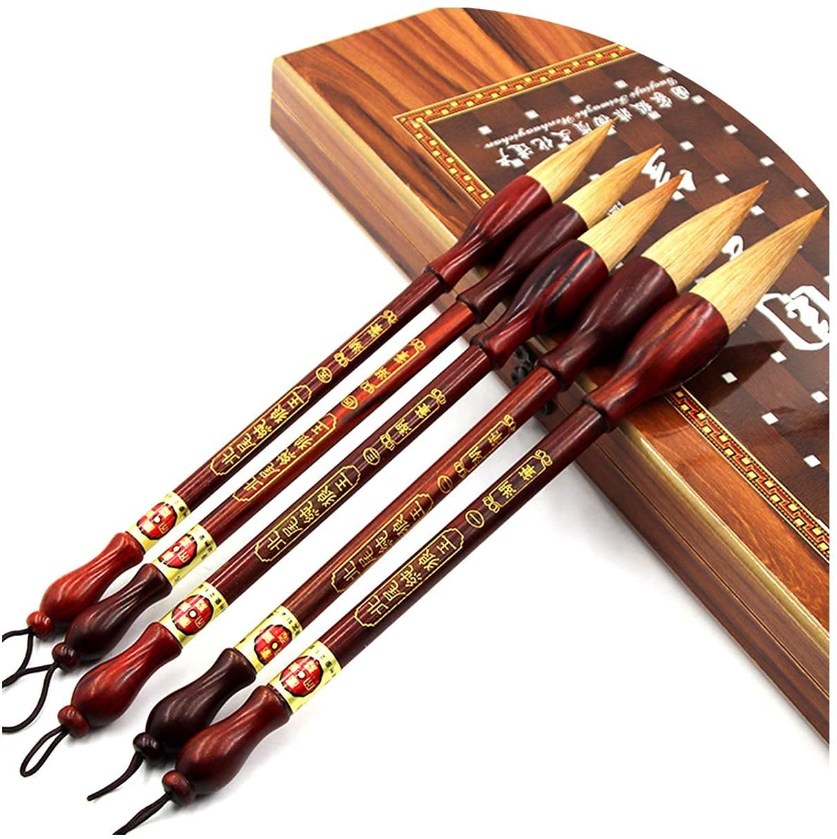 Professional Calligraphy Brush Set - 5 Pcs Chinese Watercolor & Sumi Brushes for Kanji, Japanese Calligraphy, Beginners & Artists | Perfect for Traditional Writing, Painting & DIY Art Projects